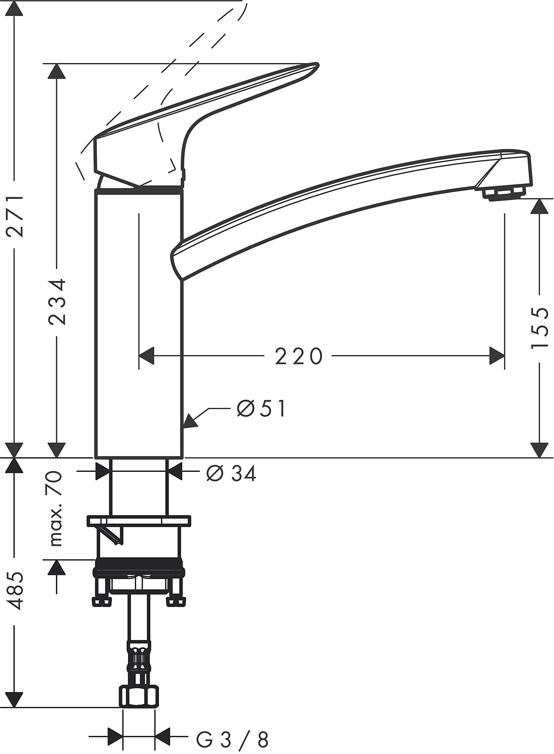 hansgrohe Logis M31 - Mitigeur de cuisine, économie d'énergie (CoolStart), 1 jet, Robinet avec hauteur sous bec 160 mm, Robinetterie avec bec pivotant, Chromé, 71839000