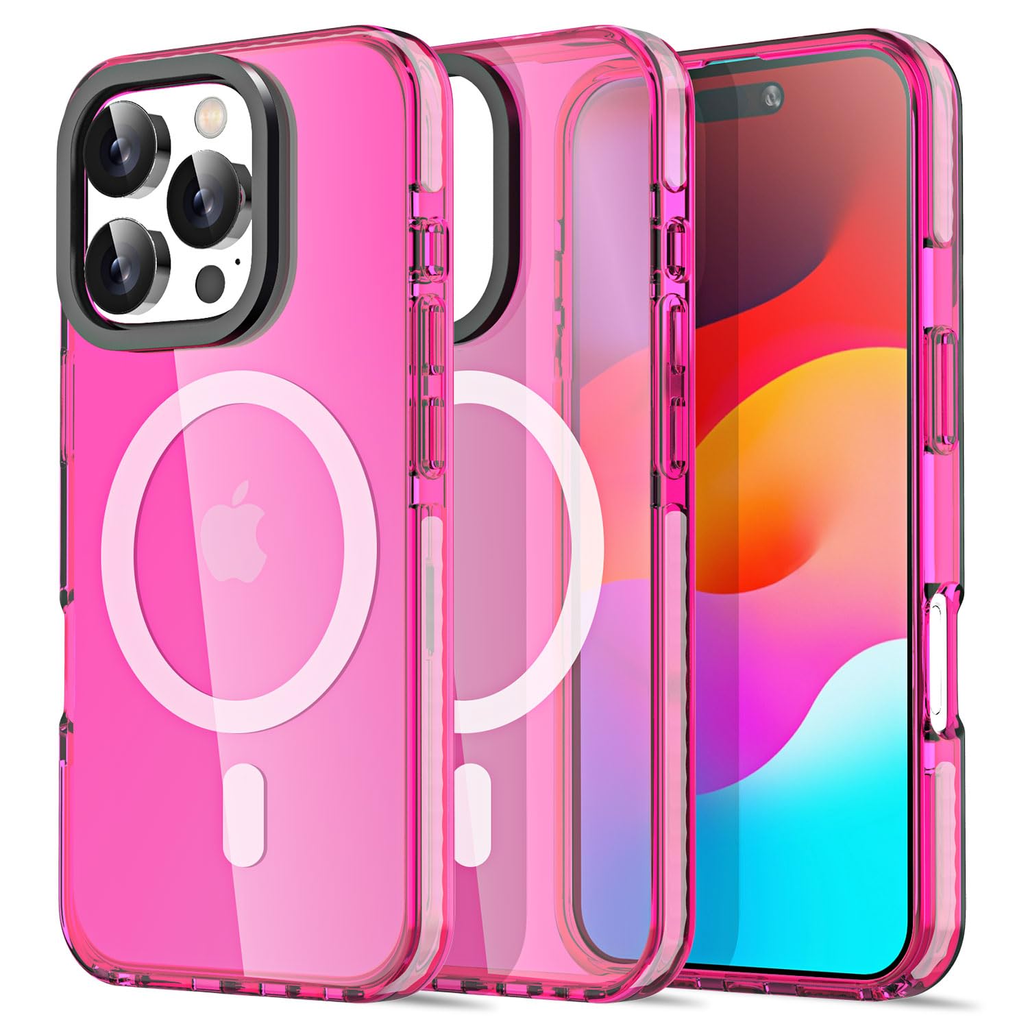 AICase Neon Hot Pink Durchsichtige Hülle Für IPhone 16 Pro Max – MagSafe-kompatibel, Magnetisch, Stoßfest, Mit Kratzschutz