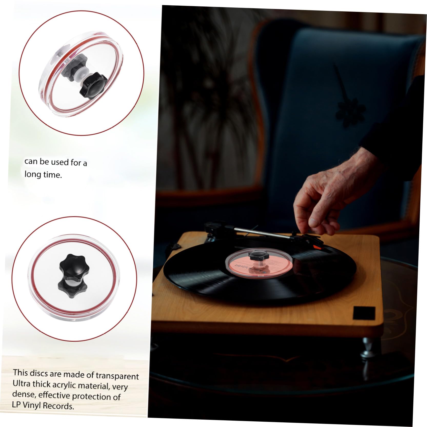 jojofuny 1pezzi Acrylic Record Label Saver Protezione Per Pulizia Dischi Vinile Con Manico Ergonomico e Design Compatto