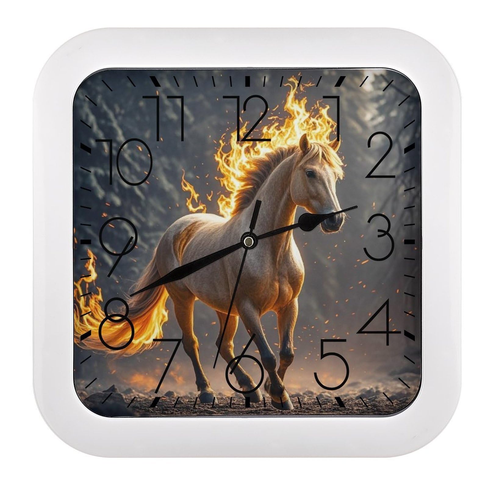 LZQPOEAS Flame Horse Wall Clock Fashionable Versatile Silent Wall Clock Simple Elegant Non Ticking Analog Clocks Easy to Install Square Modern Clocks for Home Decoration