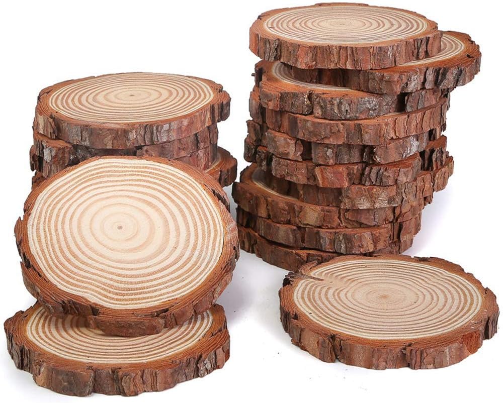 Unfinished Natural Wood Slices Wooden Circles with Tree Bark Log Discs for DIY Craft Rustic Wedding Ornaments