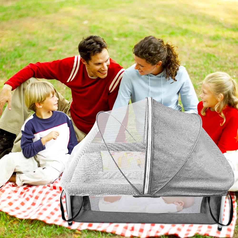 homewell Lit de Voyage Bébé Pliable, Berceau d'Appoint avec Moustiquaire, Compact, pour Intérieur/Extérieur (Gris)