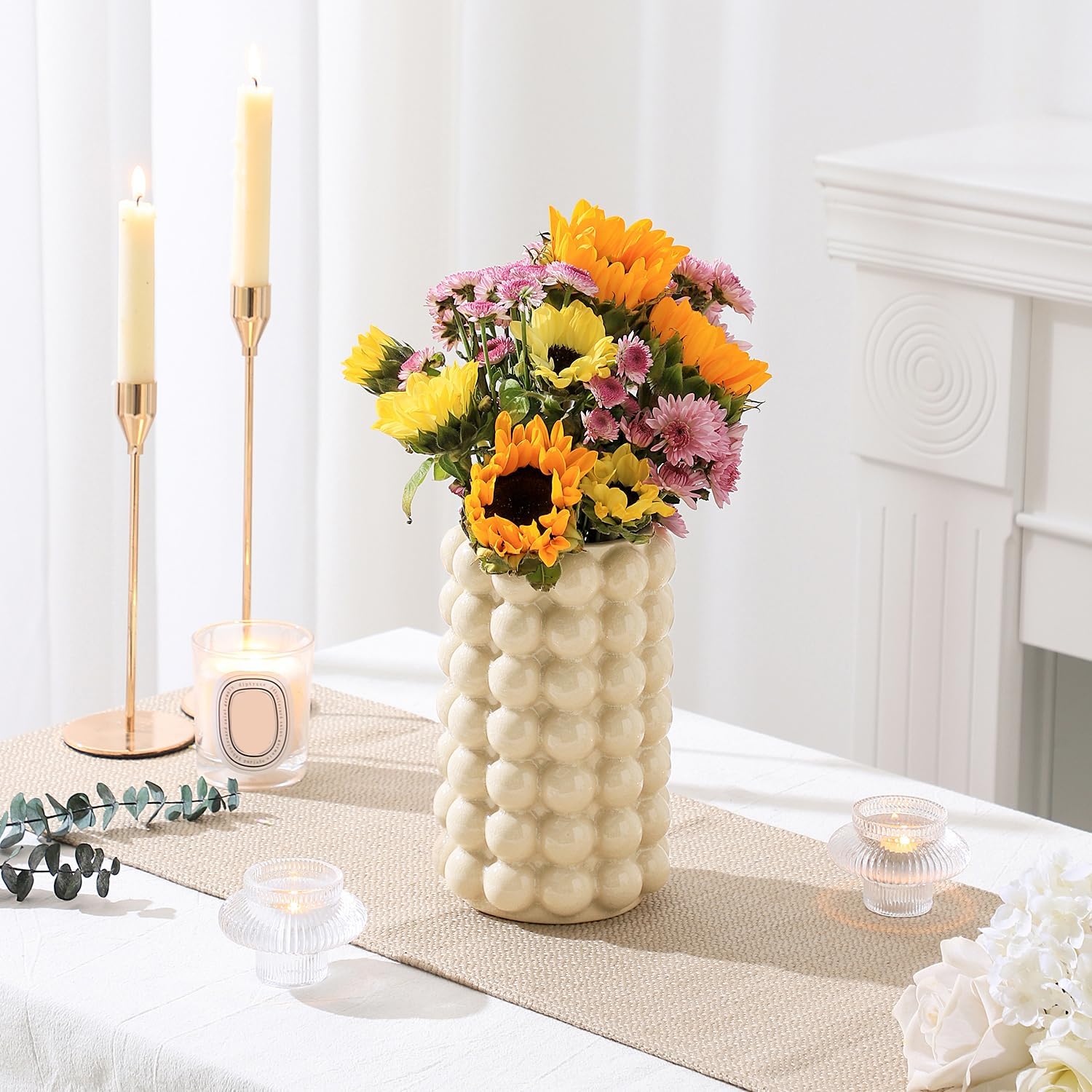 Bubble Vase, Beige Ceramic Vase for Boho Decor, Ceramic Flower Vases for Modern Home Decor, Tall Decorative Vases for Living Room, Bedroom, Wedding, Entryway, Mantel, Office, 8.5 Inches - Image 3