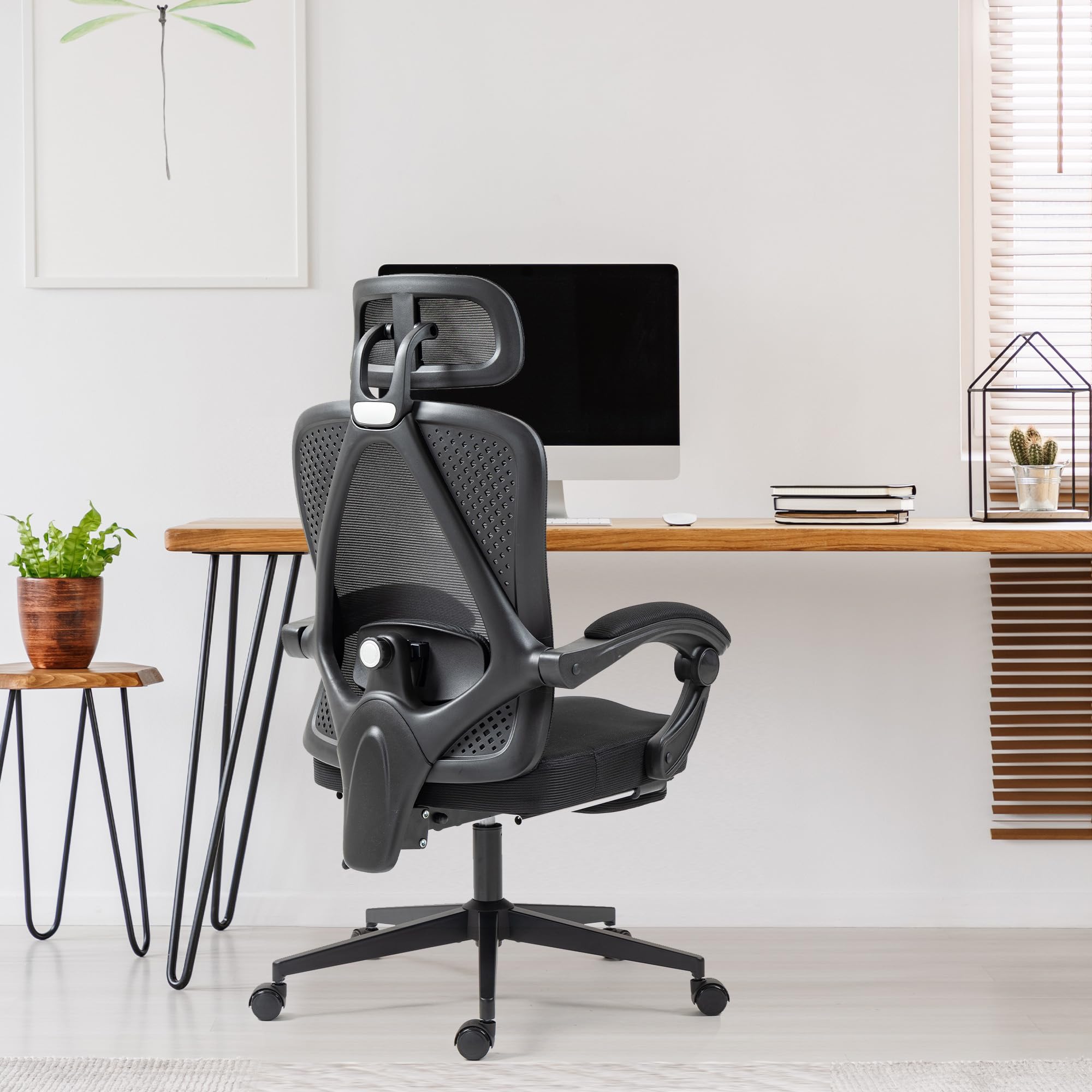 Dowinx Sedia da ufficio ergonomica con poggiatesta e supporto lombare, direzionale con poggiapiedi, regolabile in altezza e schienale, mesh, 150 kg, nero