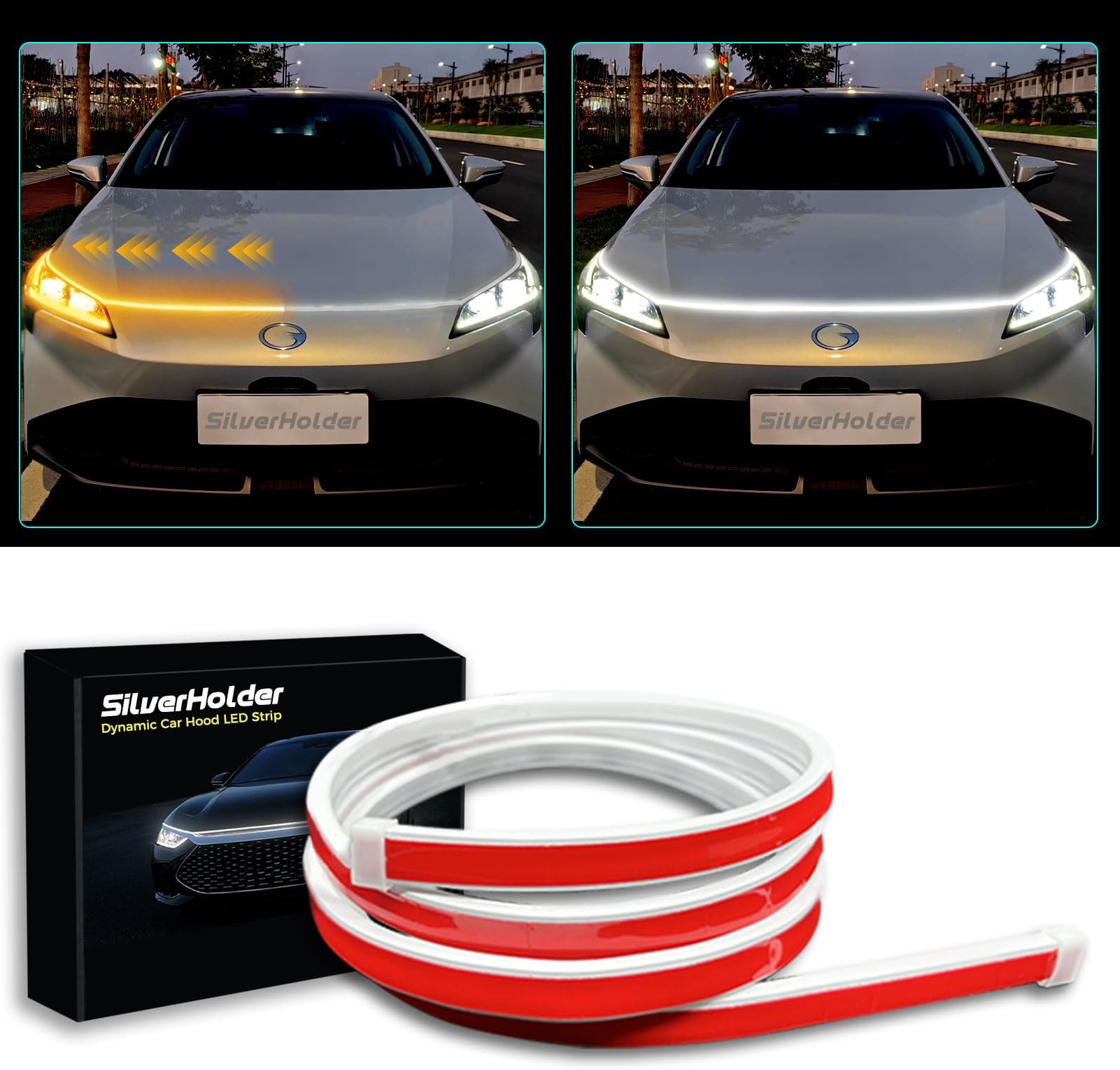 SilverHolder Dynamic Car Hood LED Light Strip 59 Inches Sequential Flowing Turn Signal Lights Dynamic Scan Start Up Hood Light Strip Flexible LED Strip Lights for Car Daytime Running Light