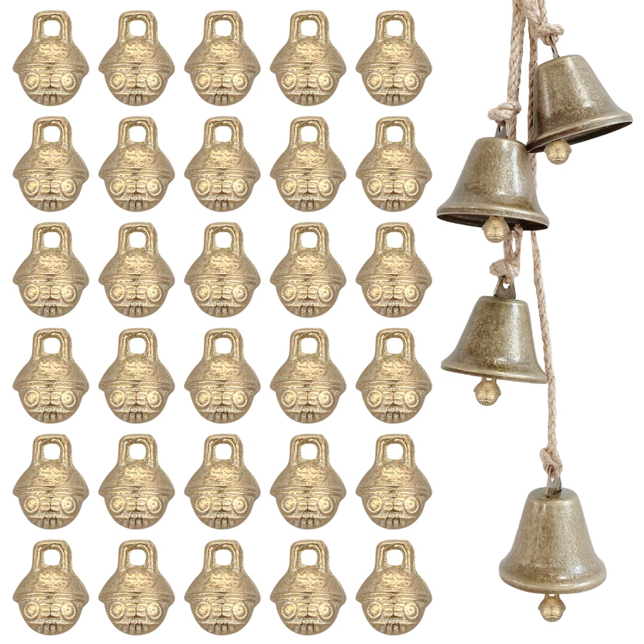 Supvox Copper Tiger Head Bell Accessories 30 Pcs Small Jingle Bells 0.51In Diy Wind Chime Craft Jewelry Charms For Home Garden Decoration