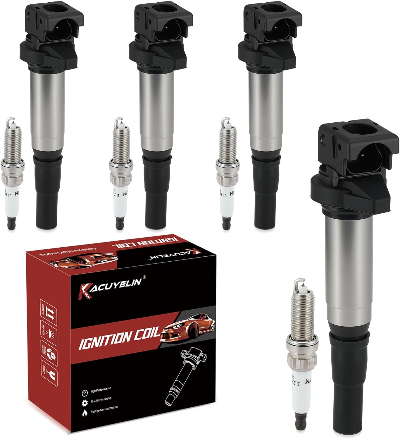 UF598 Ignition Coil Pack and Iridium Spark Plugs Set of 4 Compatible with Mini Cooper Cooper Countryman 2007-2016 1.6L L4 Replaces#C1692, GN10328