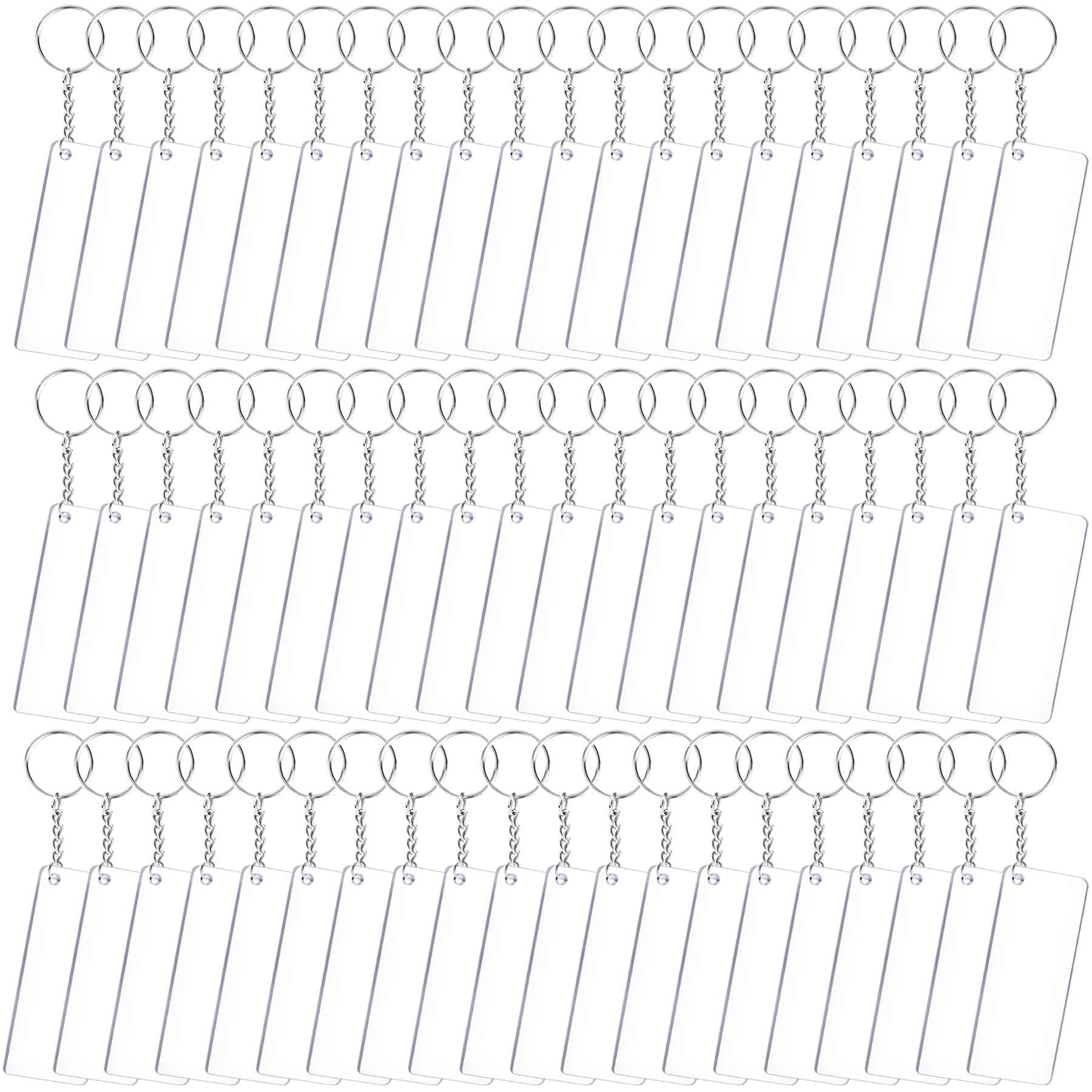 Duufin 150 Pieces Rectangle Acrylic Keychain Blanks Set Including 50 Pieces Clear Rectangle Acrylic Blanks (3 x 7cm) 50 Pieces Key Rings with Chain and 50 Pieces Jump Rings for DIY Projects and Craft