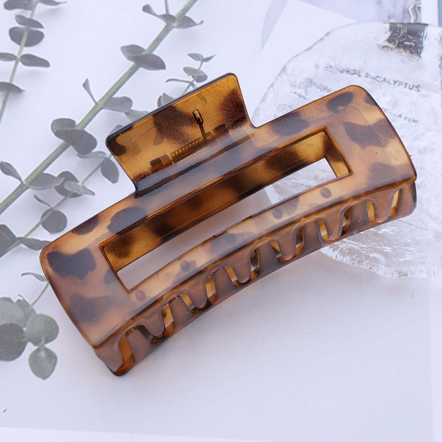 Large Square Hair Clips Tortoise Hair Claw Clips Brown Matte Claw Hair Clips Thick Hair Nonslip Strong Hold Claw Clips Big Leopard Plastic Hair Claws Rectangle Hair Accessories - Image 3
