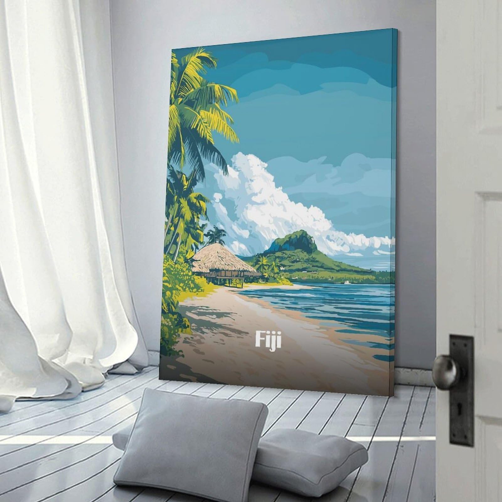 Junmoney Frame-Style-23 Fiji Island Paradise Canvas Wall Decor, 24X36inch(60X90cm), For Flats, Guest Rooms Or Compact Rooms, Decorative Canvas Decor For Home Updates