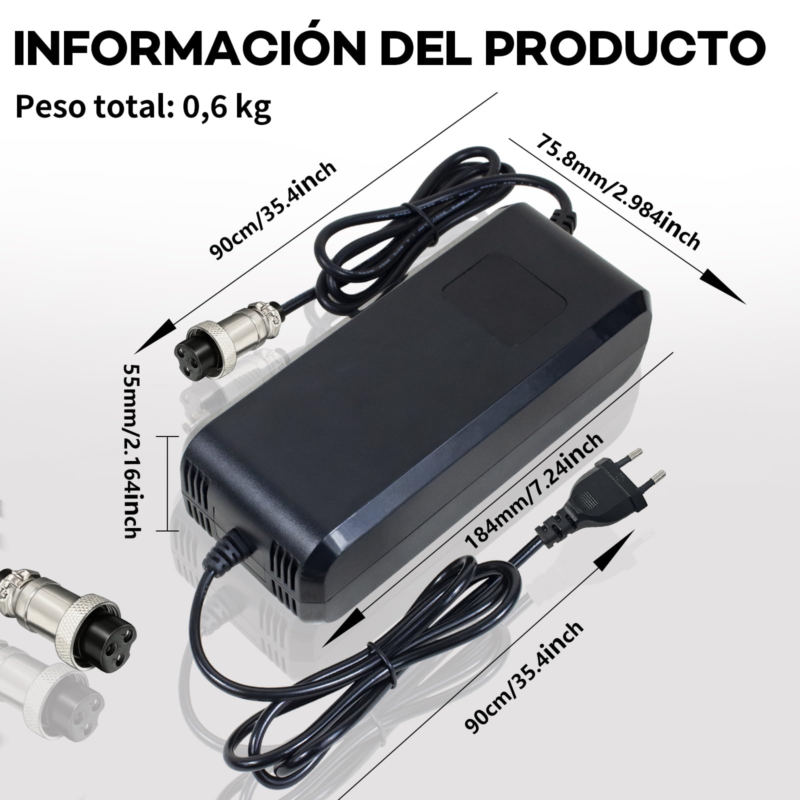 Chargeur Batterie 58.8V 4A, pour Batterie Lithium 52V 48V, avec Affichage LED et Multiples Fonctions de Protection et de réparation, équipé de connecteurs GX16 12mm