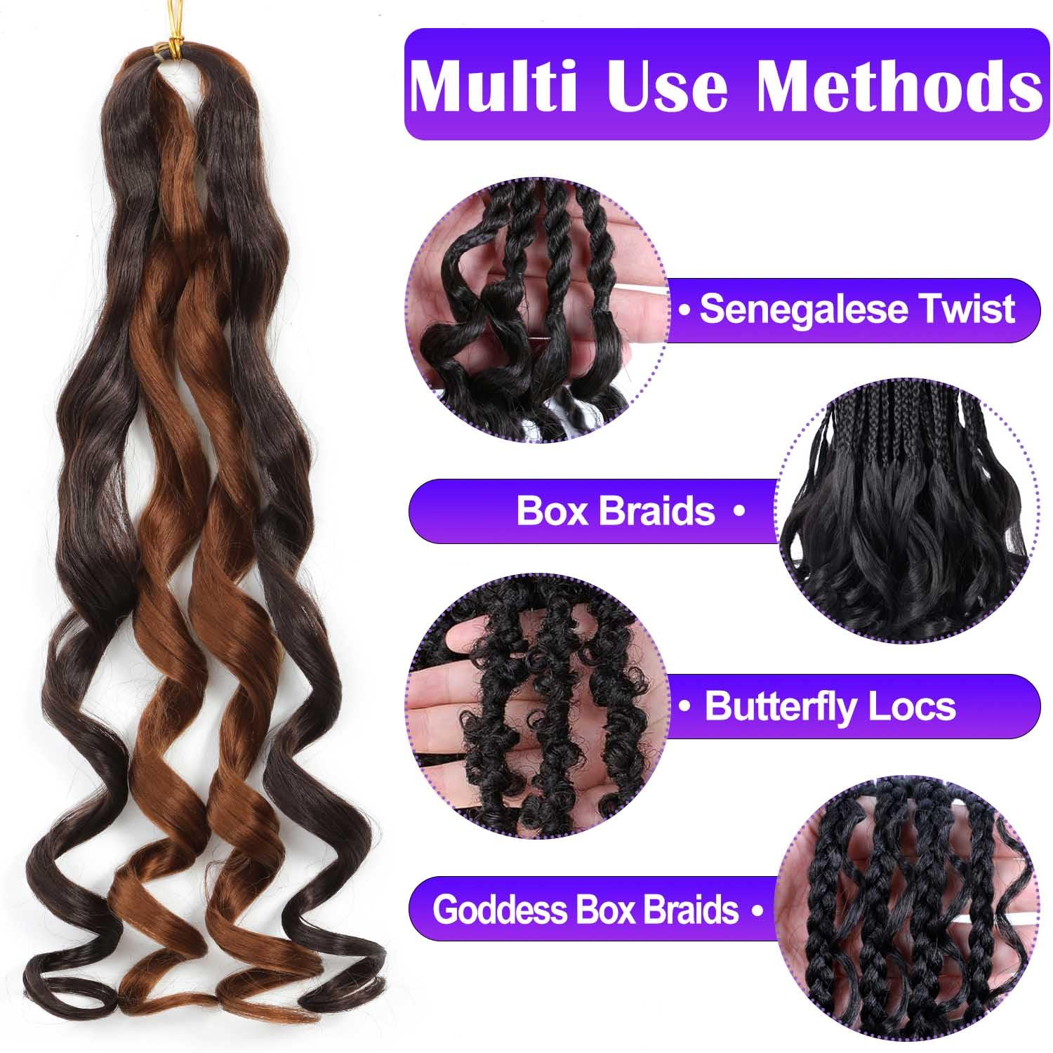 French Curly Braiding Hair 8 Packs Loose Wavy Braiding Hair Pre Stretched Bouncy Synthetic French Curl Braiding Hair Extensions for Women (4/30#, 24 Inch)