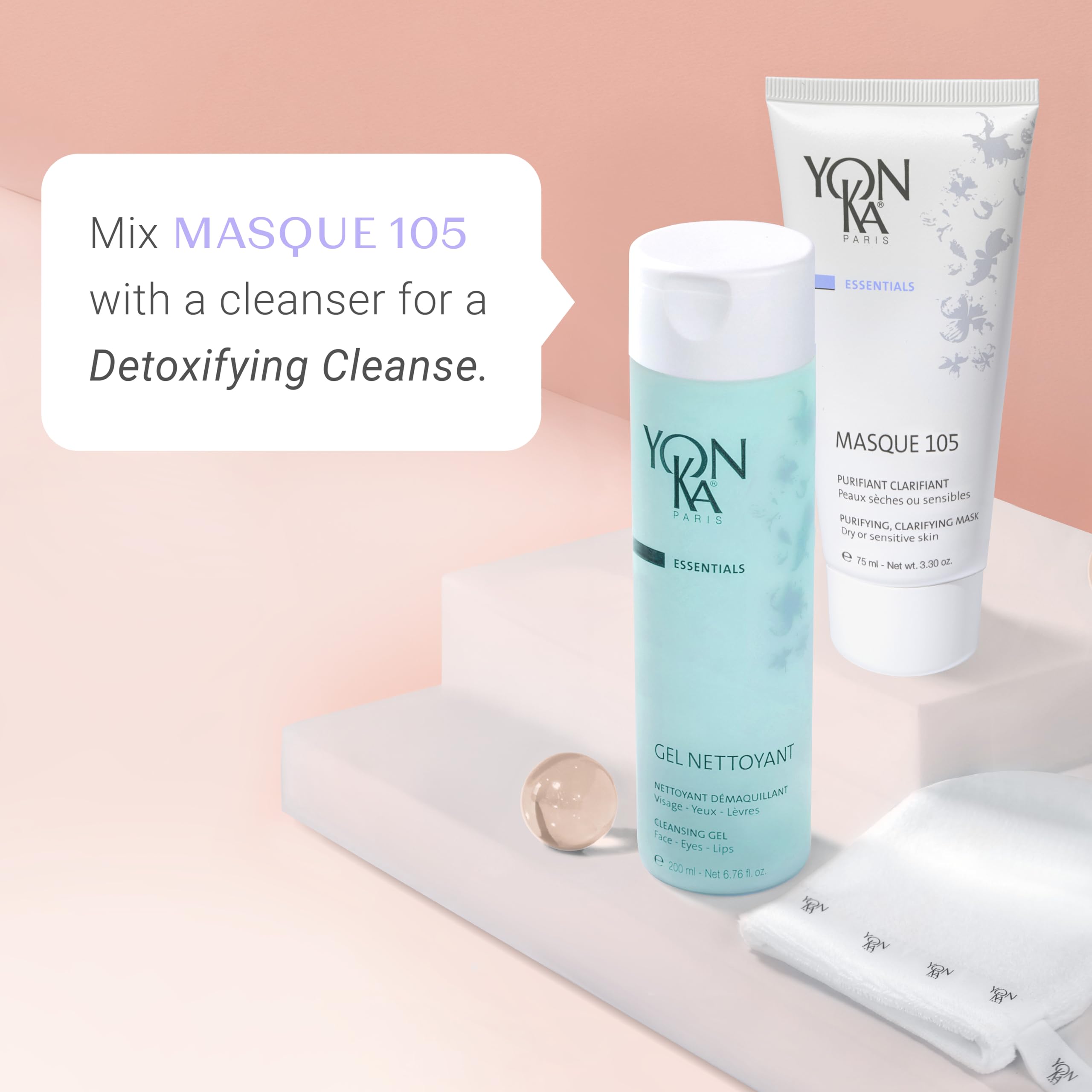 Masque105 Gesichtsmaske Yonka 75ml - Für Trockene Oder Empfindliche Haut - Entgiftende Tonerden, Reinigende Ätherische Öle - Reinigt, Absorbiert Talg, Verkleinert Poren - Bei Akne - Wasser Abspülen