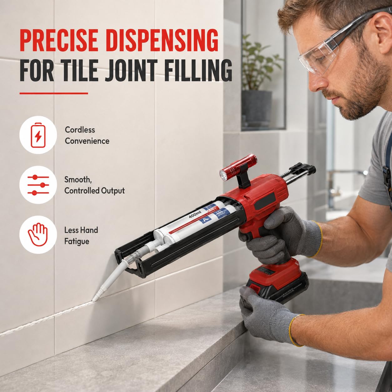 Pistolet à calfeutrer, applicateur double cartouche sans fil 21 V