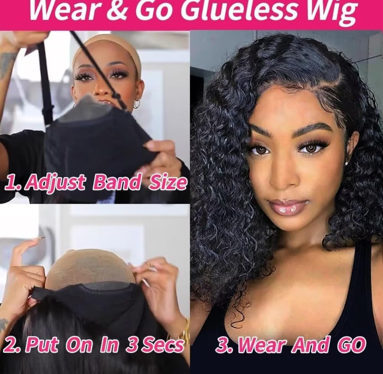 100% Virgin Human Hair Curly Glueless Wig, 4x4 HD Lace Closure, Double Drawn 200% density, Real Brazilian Human Hair - Image 2