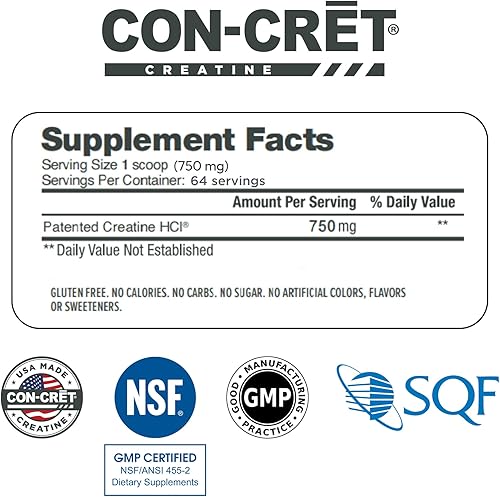 Miniatura 6 de CON-CRET - Polvo sin sabor de creatina HCl patentado suplemento de entrenamiento sin estimulantes para energía fuerza y resistencia 64 porciones