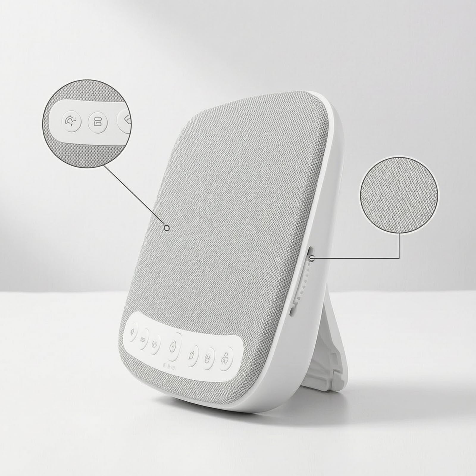 Amagogo Sleep Aid Machine de Sommeil Appareil Générateur Sonore Aide au Sommeil Design Tissu Tissé Gris Corps Blanc Moderne Convient à Décor de Chambre Hôtel Hébergement