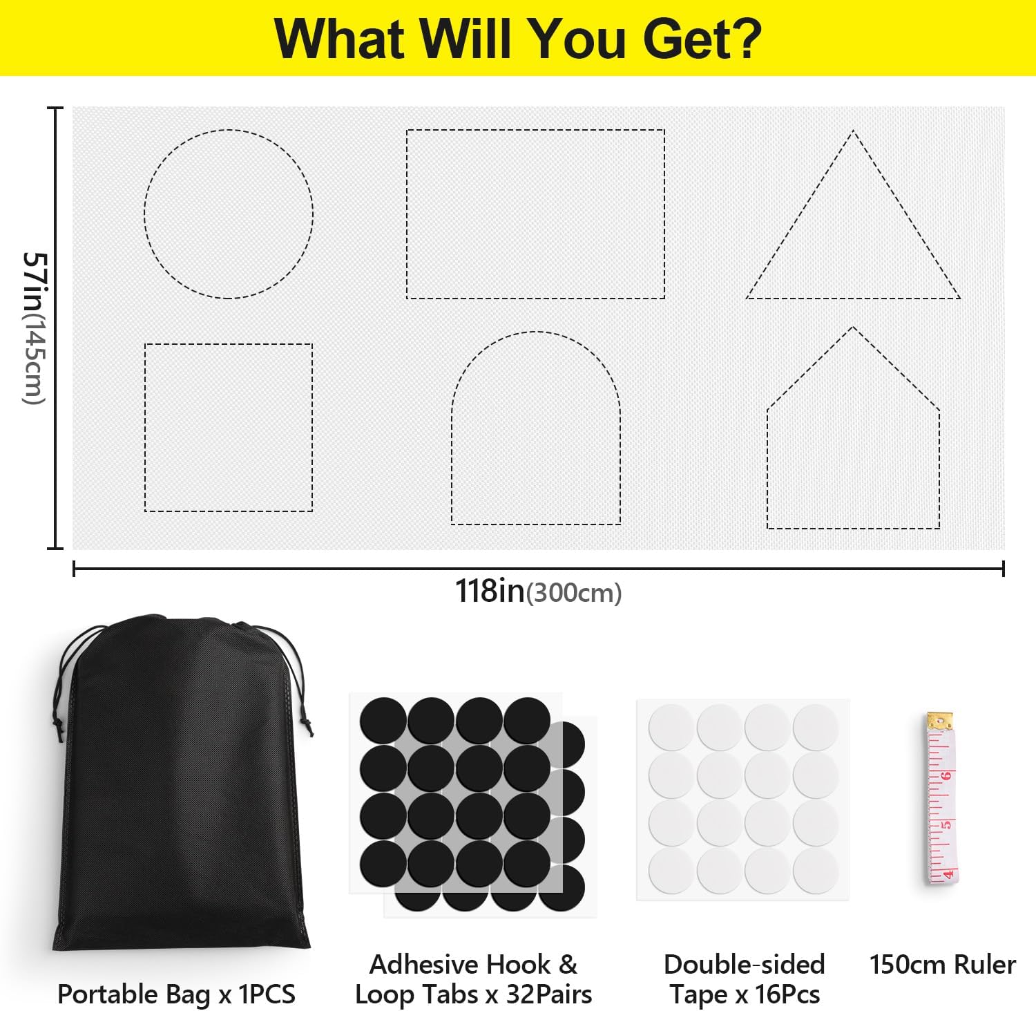 FADOTY Cuttable Blackout Shades Fabric Sheet, Blackout Curtains for Bedroom, Portable 100% Black Out Window Cover Film, No Drill Window Blinds, Sun Heat Light Blocker for Travel Media Dorm, 57'' W