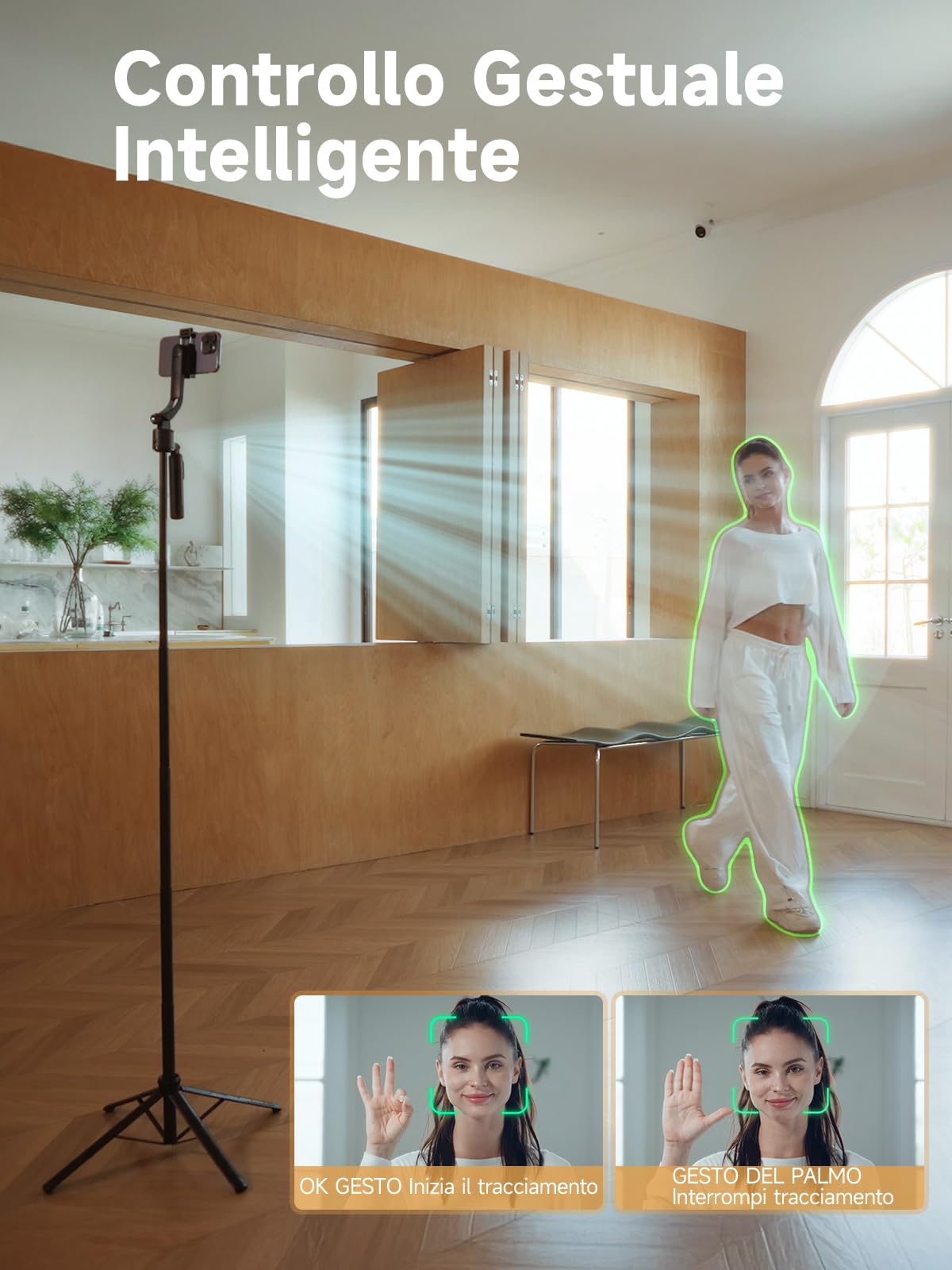 Treppiede con Tracciamento Automatico, Rollei Auto Tracking Tripod Selfie Stick 163 cm Rotante 360 per Smartphone con Luce e Telecomando per Tiktok Vlog, Treppiede-Smartphone-Bastone-Selfie-Stick