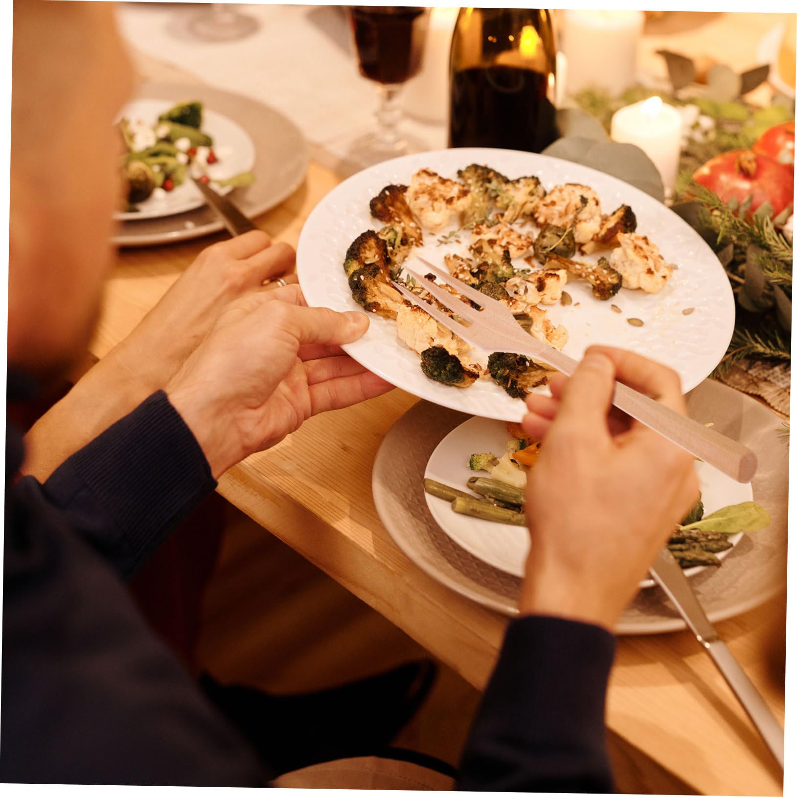 BRIGHTFUFU 4pcs Long Handle Wooden Salad Forks Lightweight Cooking Utensils for Salad Serving Spaghetti and Blending Safe Stylish and Practical Kitchen Tools