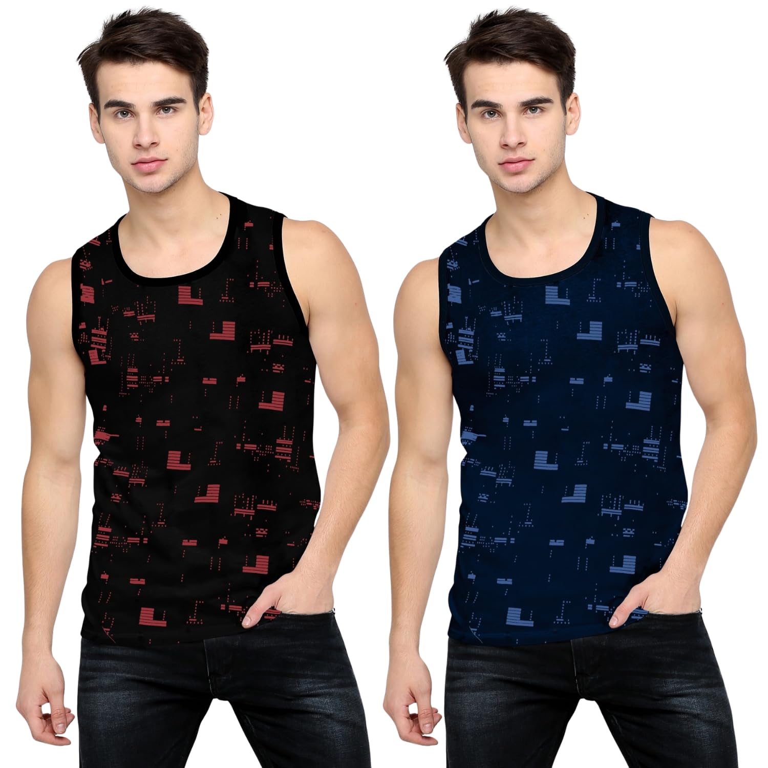 jump cuts || Men's || All Over Printed || Round Neck || Sleeveless || Cotton|| Slim Fit Vest-picture-13