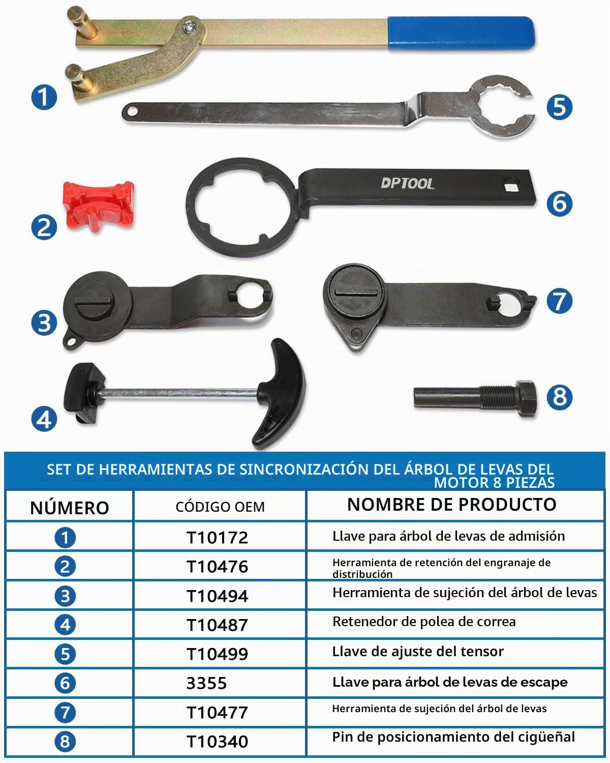 DPTOOL Juego de 8 Herramientas de sincronización de árbol de levas y cigüeñal de Repuesto para Motor VAG EA211 1.0L 1.2L 1.4L 1.6L FSI TSI TFSI Motor de Gasolina Compatible con VW Audi A3/Golf
