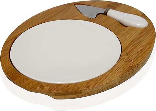 Miniatura 8 de Juego de tablas de queso, juego de tablas de charcutería, tabla de cortar de madera con plato de cerámica y juego de cuchillos, idea de regalo