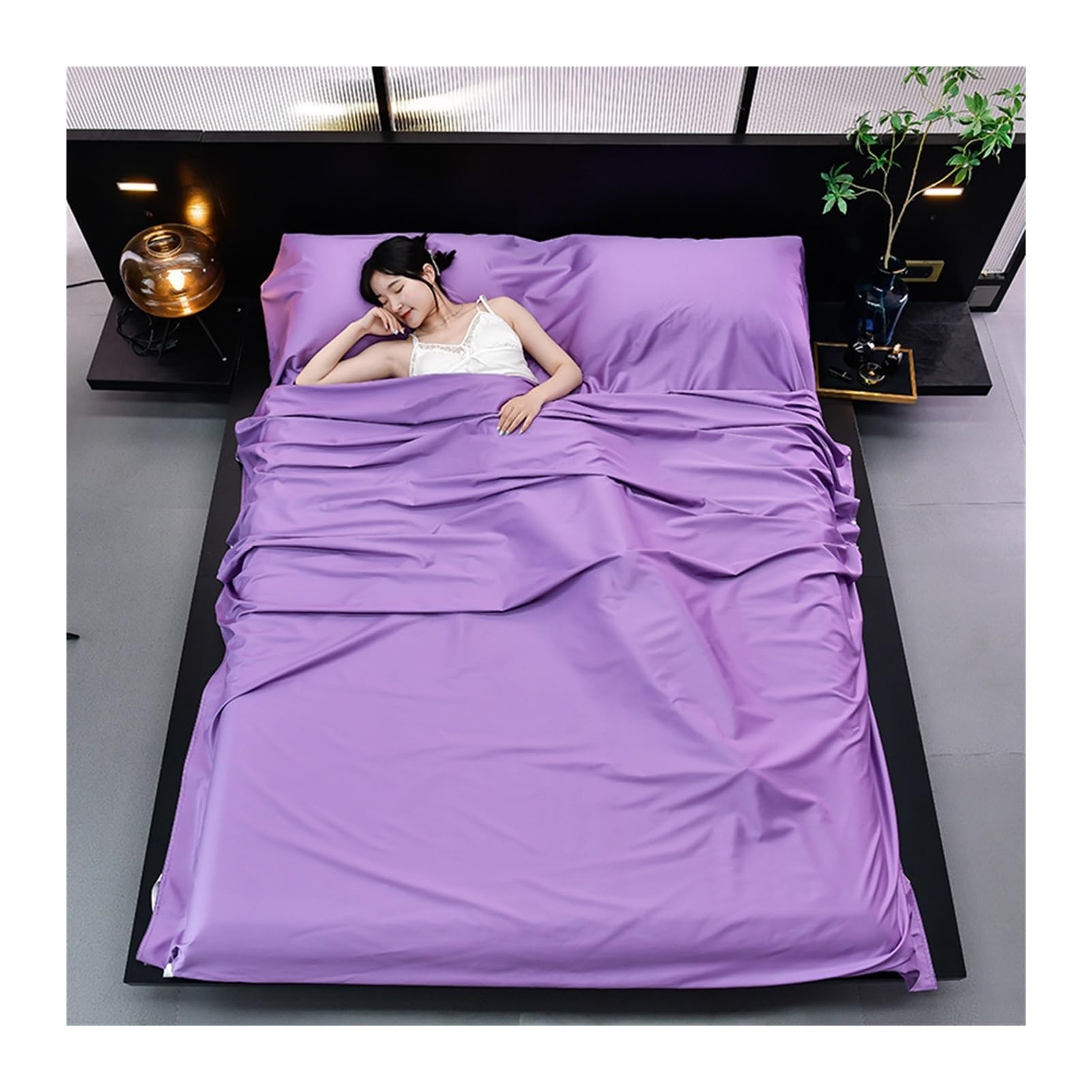 GBHMJU Sleeping Bag Liner Cotton Solid Portable Compression Sleep Sack Adult Travel Sheets for Hotel for Camping Cruise Tent Business Family Travel(Purple A,160x210cm-63x82)