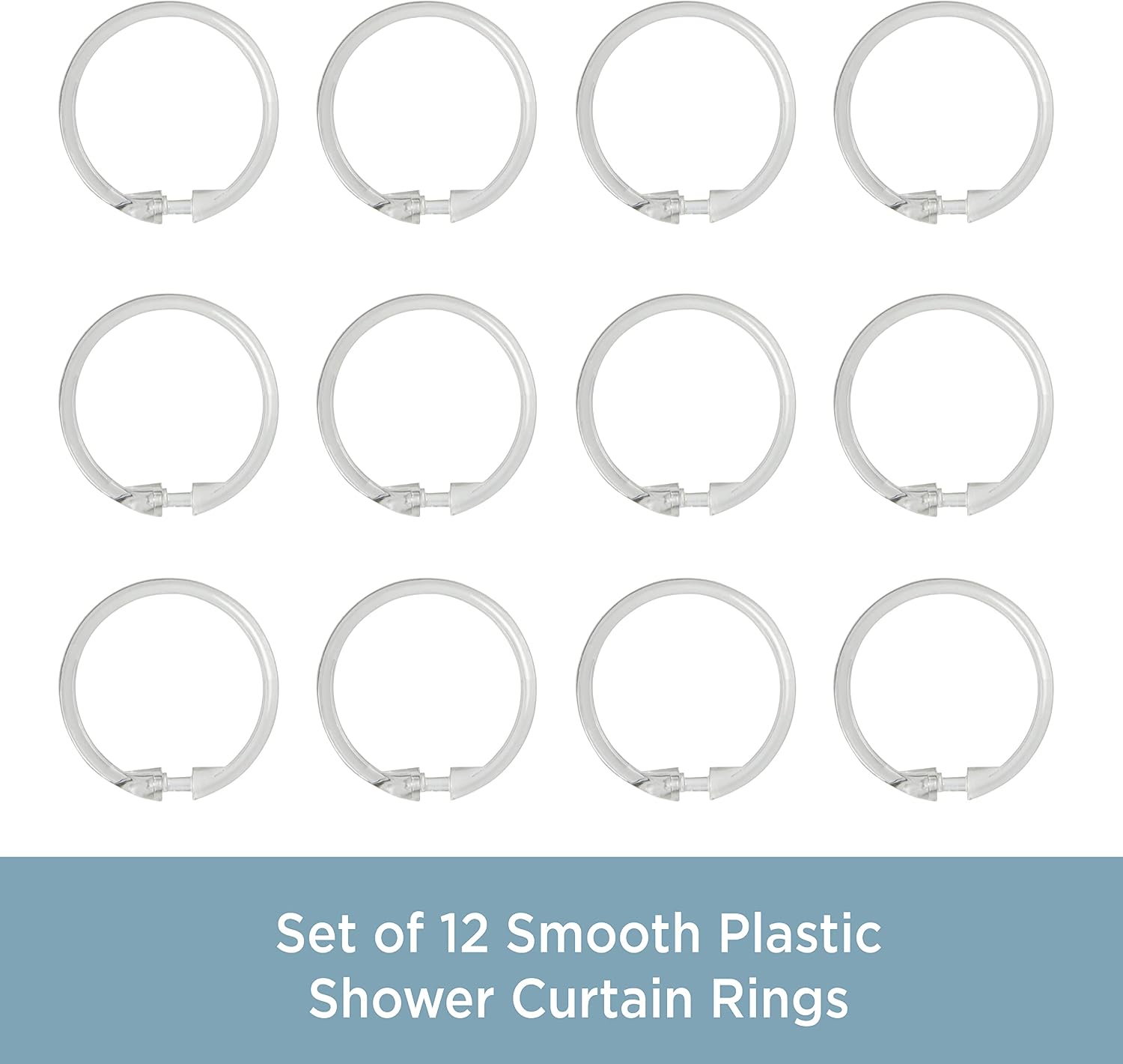 Kenney Shower Curtain Rings, Clear, 12-Pack