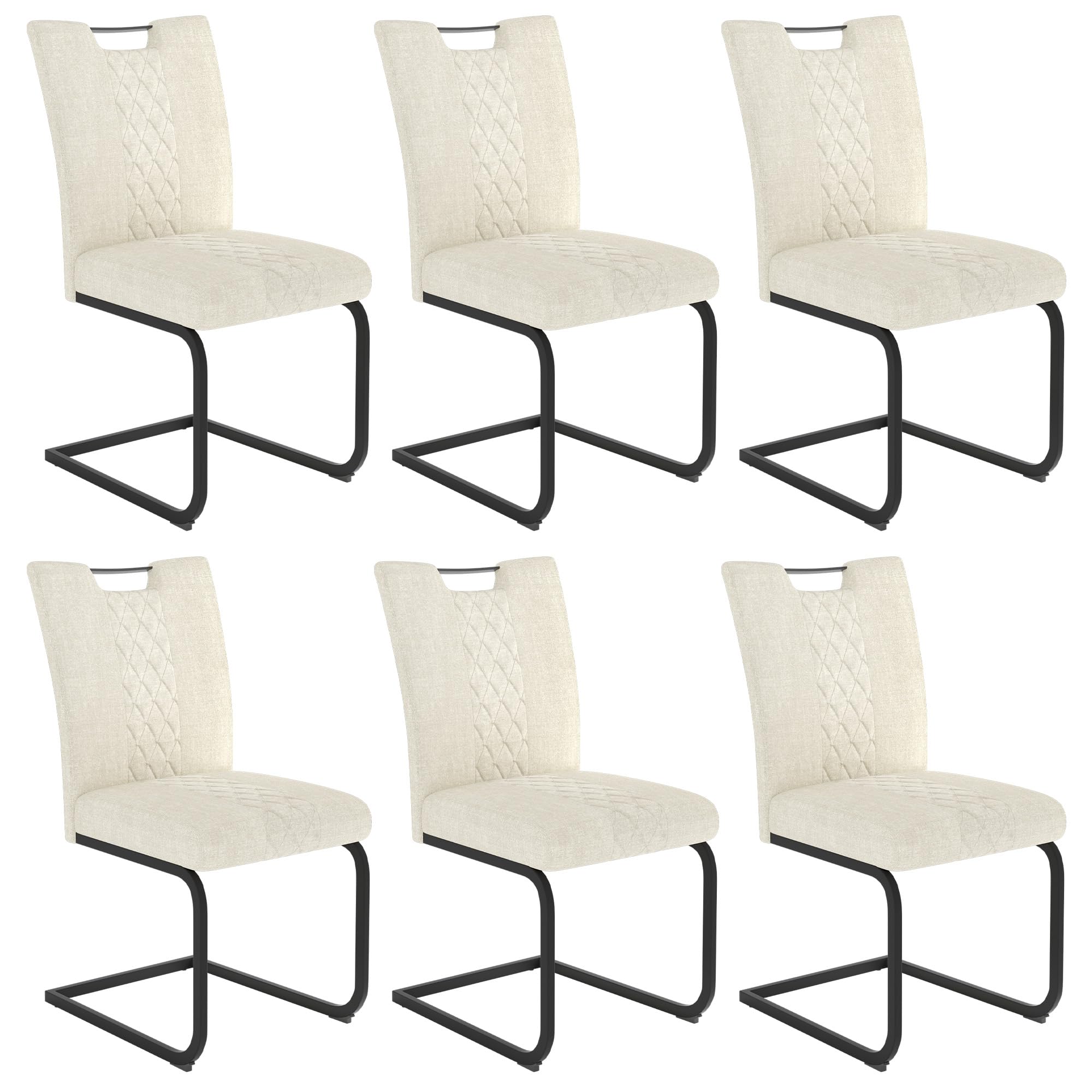 JIEXI Cantilever Dining Room Chairs Set of 4 with Fabric Cover, Quilted Backrest & Metal Frame, Kitchen Chair/Dining Chair, Modern, Comfortable & Stable (6 beige chairs)