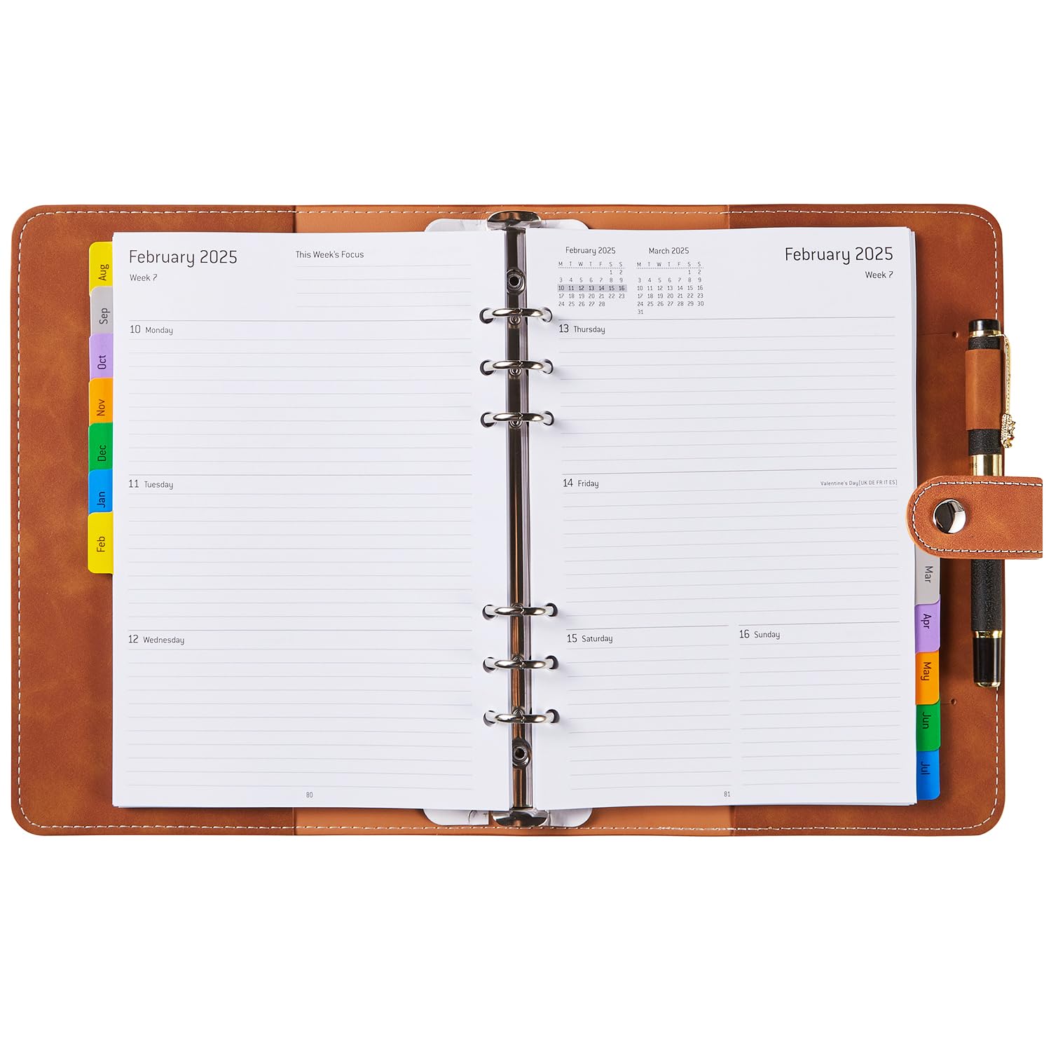 Agenda 2024 2025 Semana Vista A5 Recargable, Agenda Escolar 2024 2025 con Separadores de 12 Meses, Bolsillo & Páginas Contacto Note, Planificador Diario Planner para Escolar Familiar Trabajo