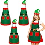 3 Sets Christmas Elf Apron and Hat Set Christmas Elf Costume Kit for Adults Women Xmas Party Costume Supplies