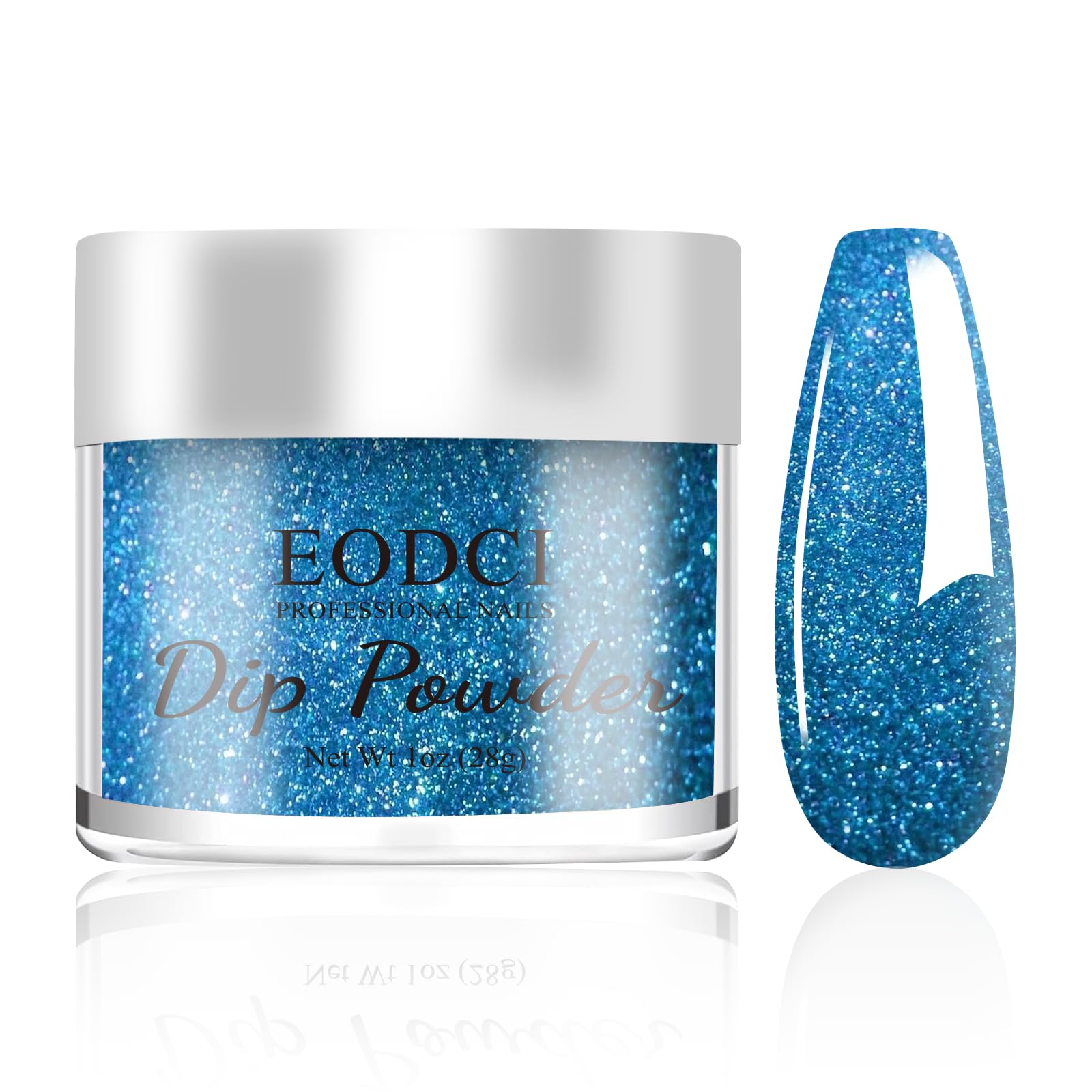 EODCI Nail Dip Powder Glitter Blue Color, No Lamp Curing, French Powder Pro Collection System Nail Art Starter Manicure Salon DIY at Home, Odor-Free &