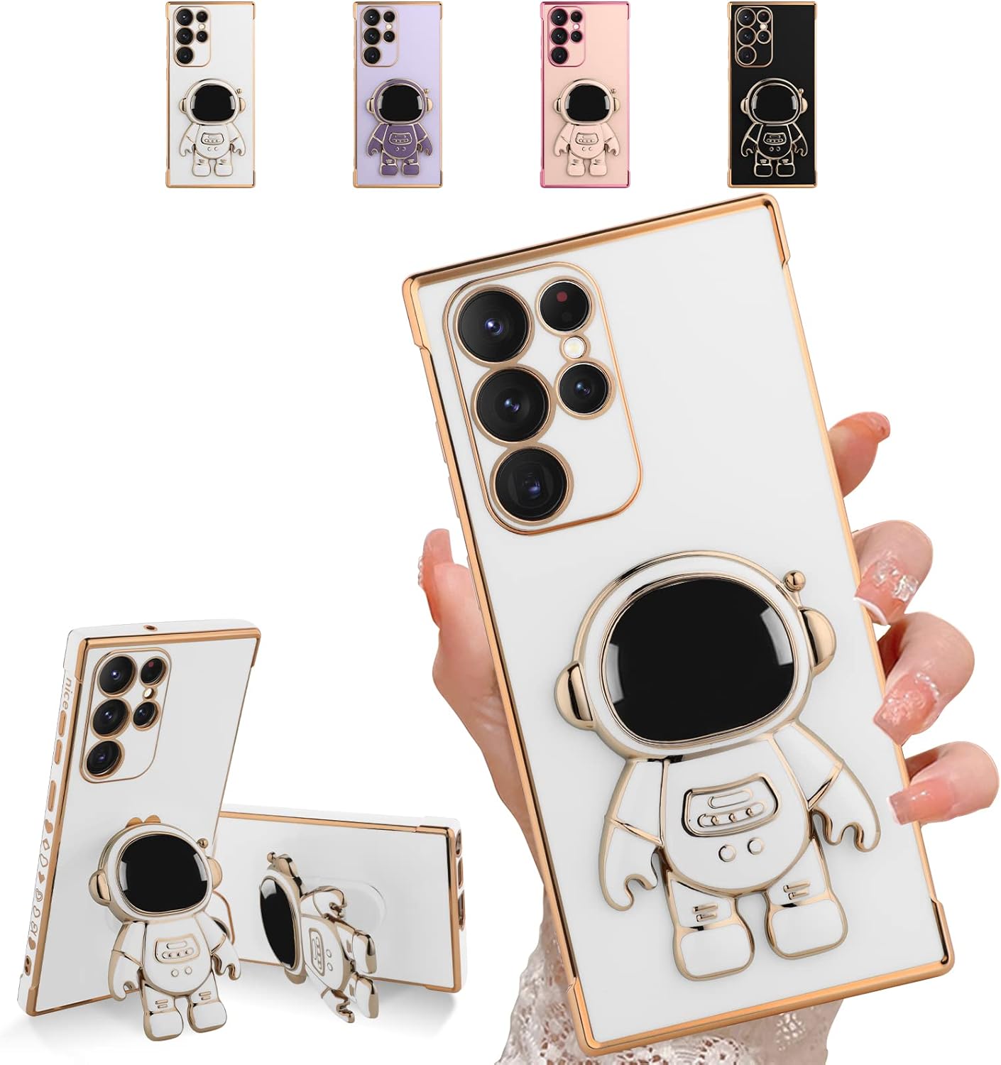 AIGOMARA 6D Plating Astronaut Hidden Stand Case Cover for Samsung Galaxy S22 Ultra