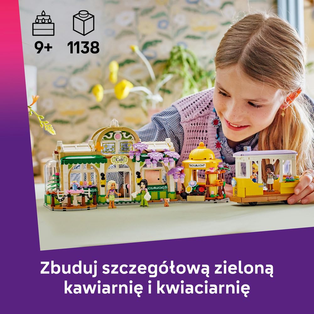 LEGO Friends Zielona kawiarnia i kwiaciarnia 42671 | Miejska kawiarnia, zestaw do odgrywania ról, prezent dla dziewczynki i chłopca 9+, 1138 elementów