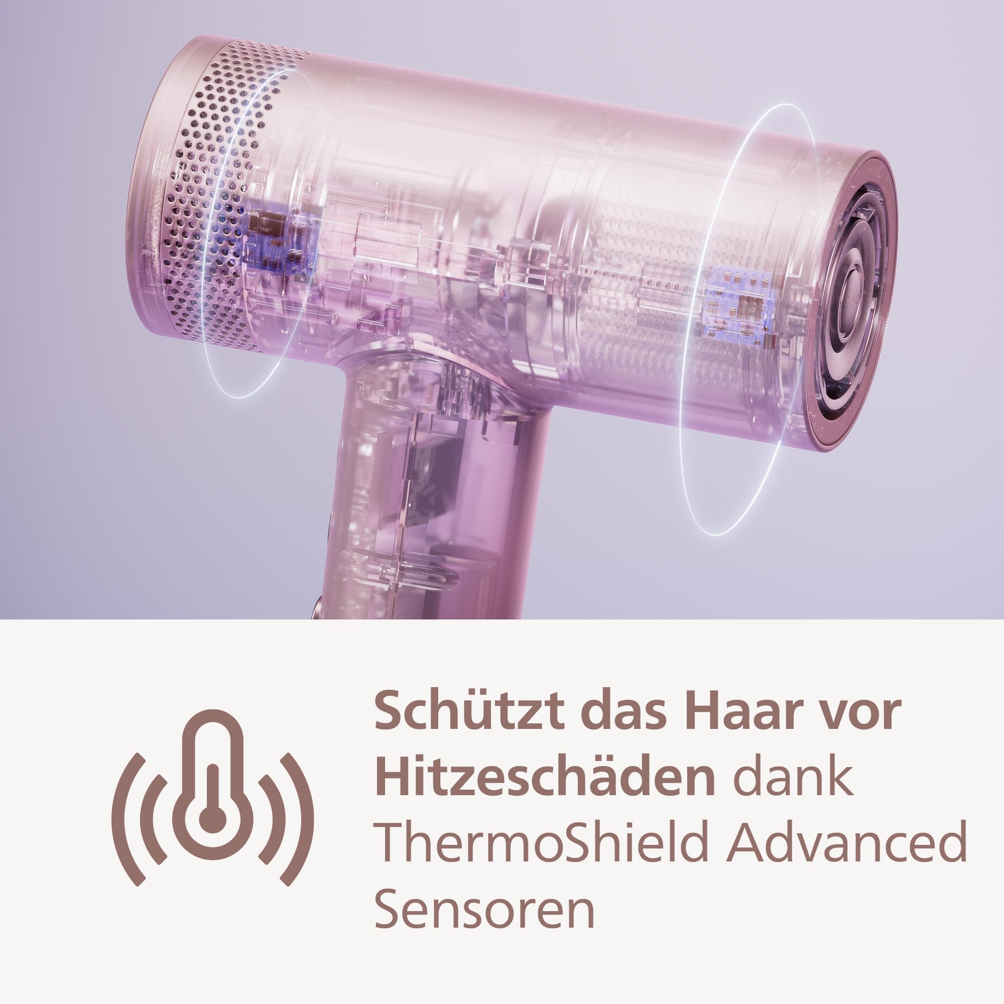 Philips Haartrockner Series 8000 – mit ThermoShield Advanced und bürstenlosem DC-Motor für schnelles Trocknen, Kopfhautpflege, 1400 W, Rosé Champagner, mit Stylingdüse und Diffusor, Modell BHD837/10