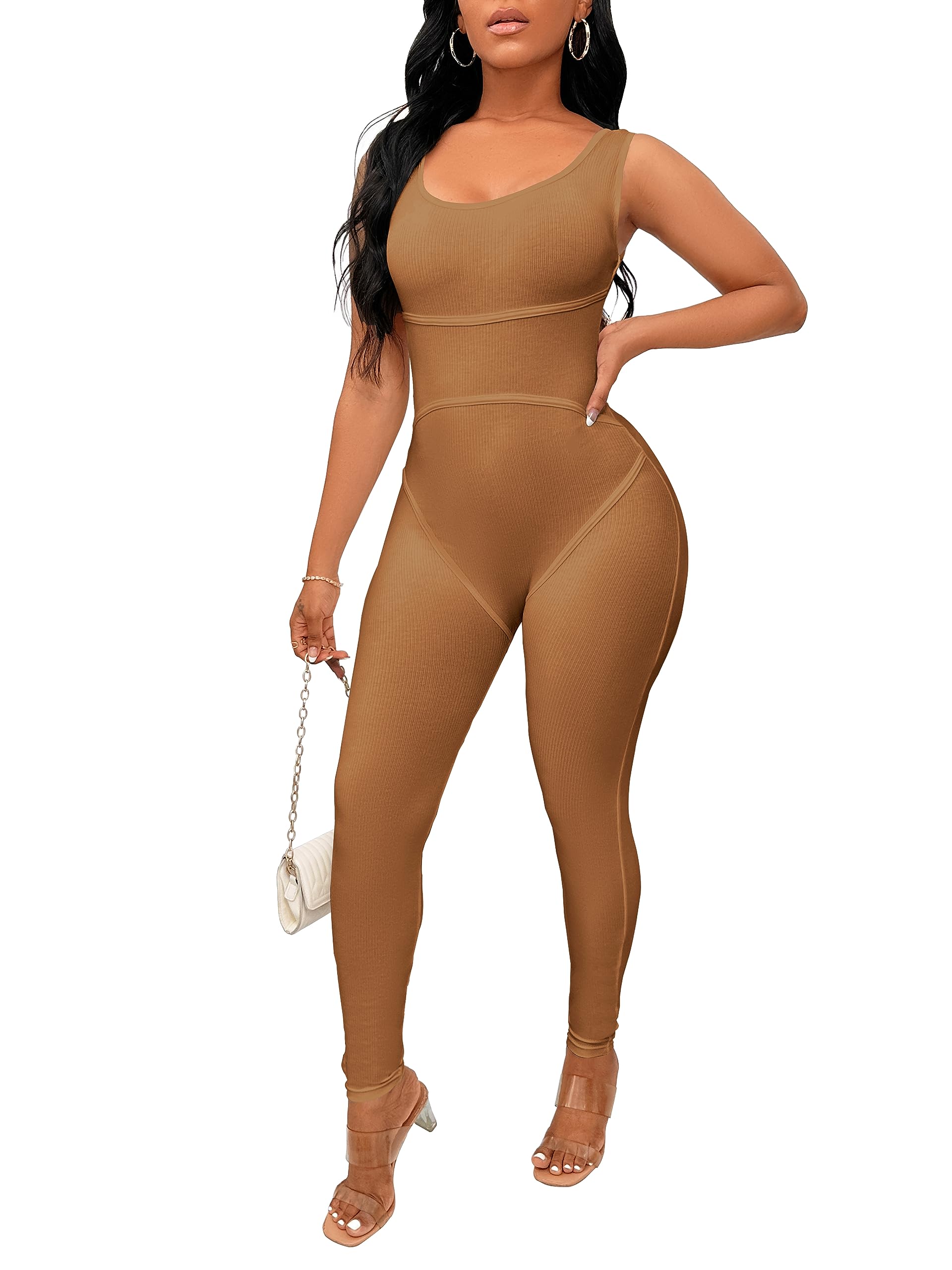 TOPSRANI Womens One Piece Jumpsuits Outfits Bodycon Bodysuit Sexy Rompers Workout Unitard Playsuit Backless Cute Club