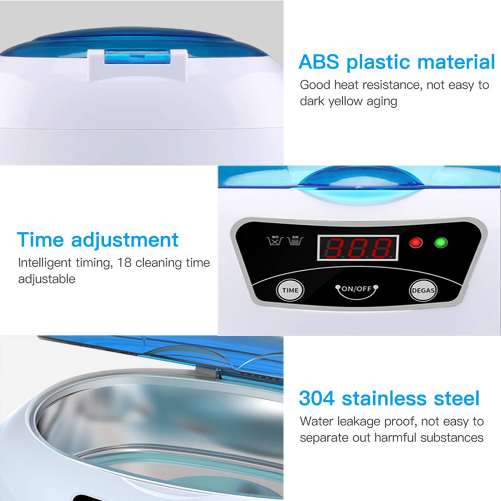 JHM-Limpiador Ultrasónico Gafas Profesional 600Ml,Limpiador de Baño de Joyería Ultrasónico 43Khz con Canasta de Limpieza Soporte para Reloj Temporizador Digital