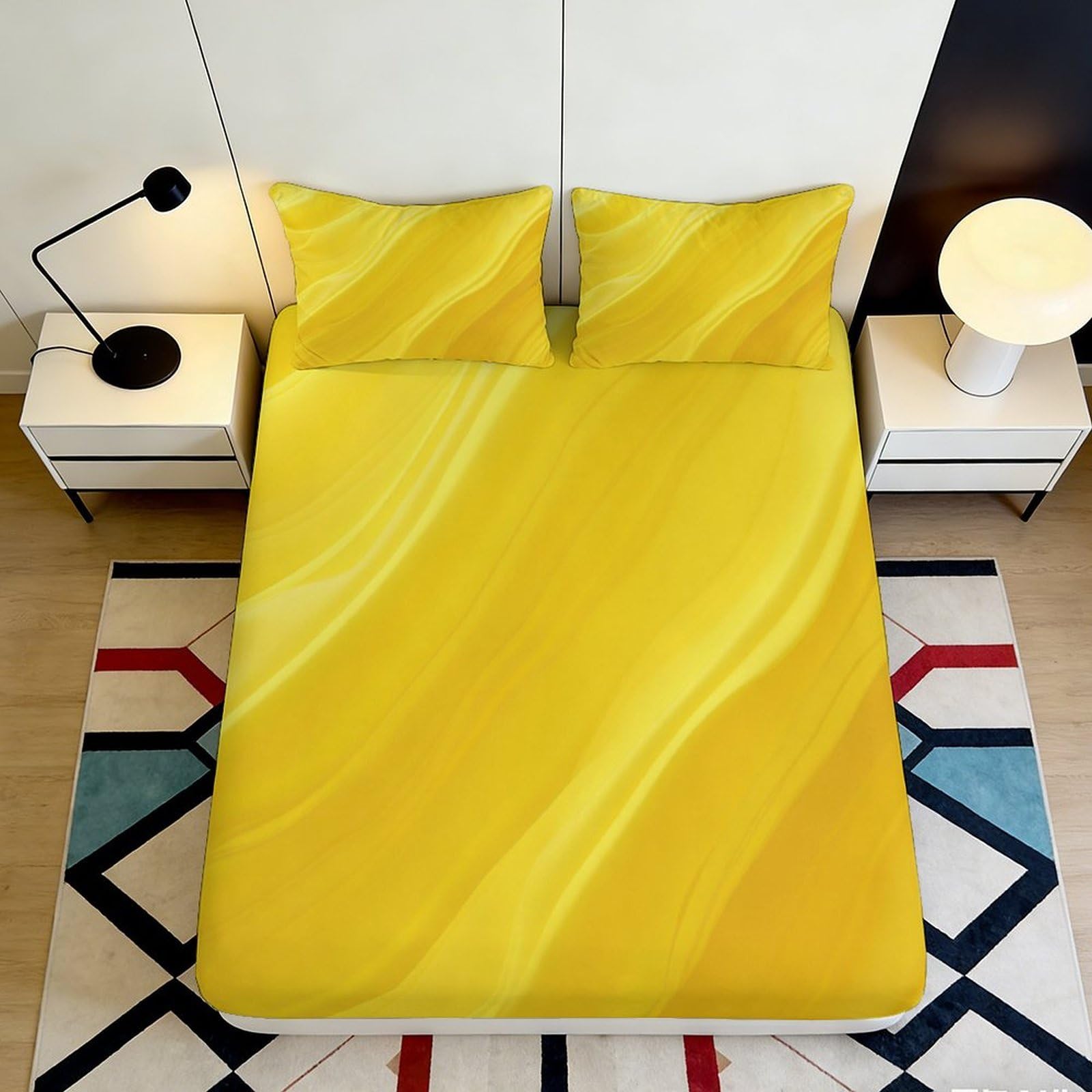 3D Printed Golden Wave Fitted Sheet Microfiber Soft Yellow Abstract Mattress Cover Bedroom Decor 90x200x25cm