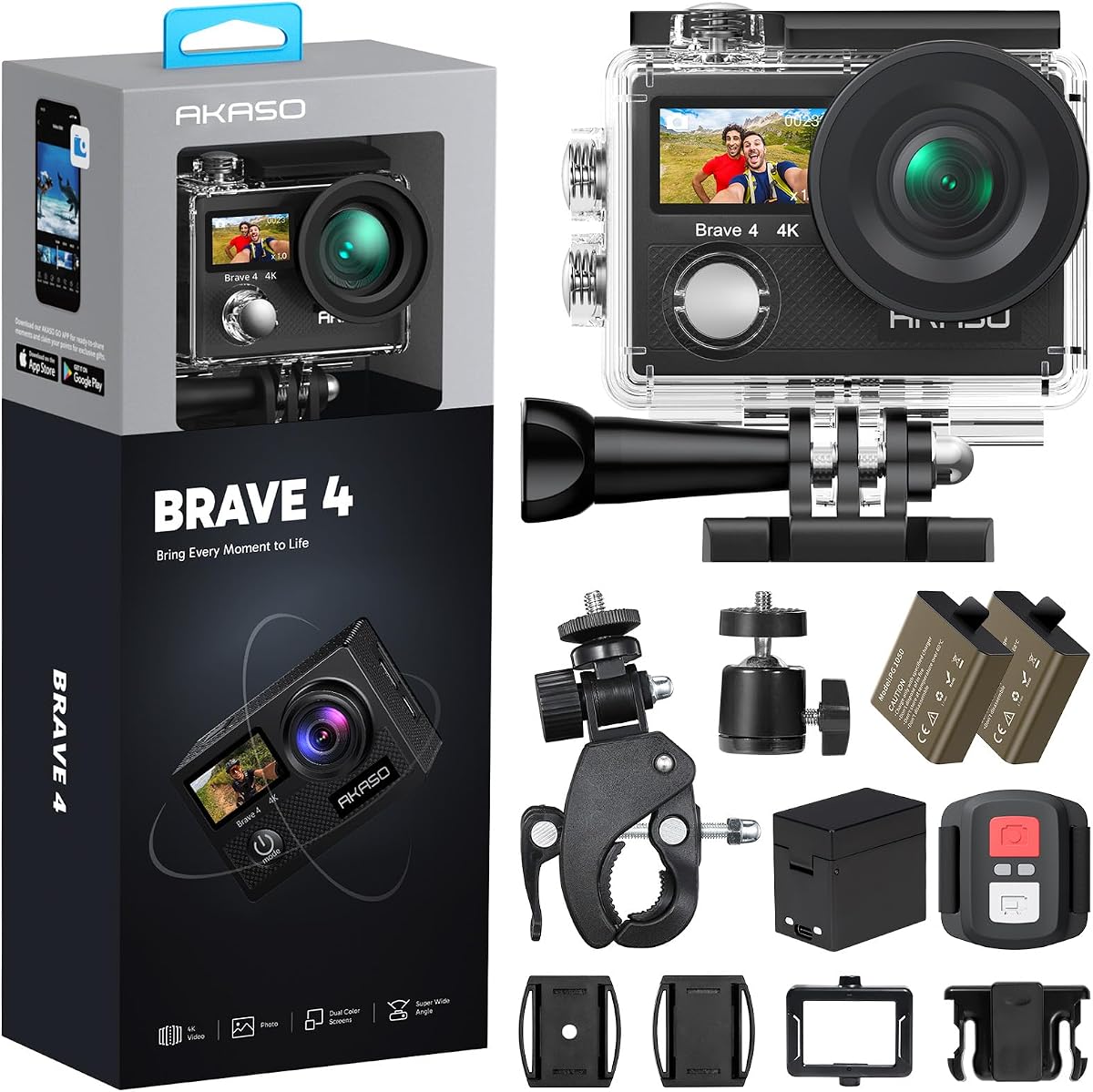 Brave 4 Action Camera 4K30 Ultra Hd Waterproof Underwater Camera | 20MP EIS WiFi Remote Control 170° FOV 5X Zoom Sport Camera for Snorkel Travel with Bicycle Helmet Motorcycle Accessories Kit