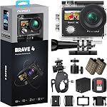 AKASO Brave 4 4K30fps Caméra d'action avec 64GB MicroSDXC Kit d'accessoires de carte mémoire - 20MP Ultra HD Photo EIS 30m Caméra étanche WiFi Télécommande 5X Zoom Caméras vidéo sous l'eau