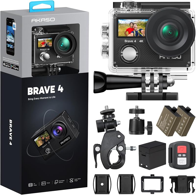 Brave 4 Action Camera 4K30 Ultra Hd Waterproof Underwater Camera | 20MP EIS WiFi Remote Control 170° FOV 5X Zoom Sport Camera for Snorkel Travel with Bicycle Helmet Motorcycle Accessories Kit