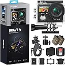 AKASO Brave 4 Action Camera 4K 30fps Ultra Hd Video 20MP Photo, EIS, WiFi Remote Control, 2X Batteries, Waterproof Underwater Camera for Snorkel, Travel, Motorcycle, Bicycle, Helmet Accessories Kit