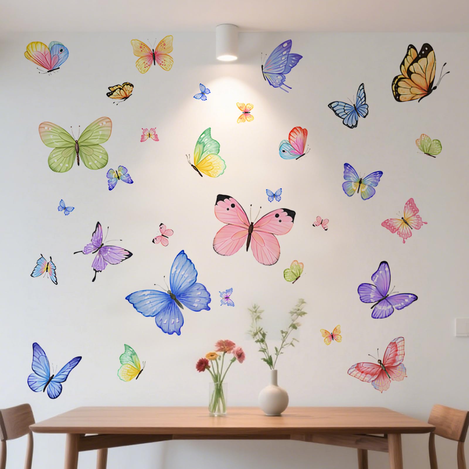 Butterfly Wall Stickers, Pink Purple Blue Butterfly Wall Decals, Removable and Reusable Art Murals for Girls to Decorating Bedrooms and Living Rooms