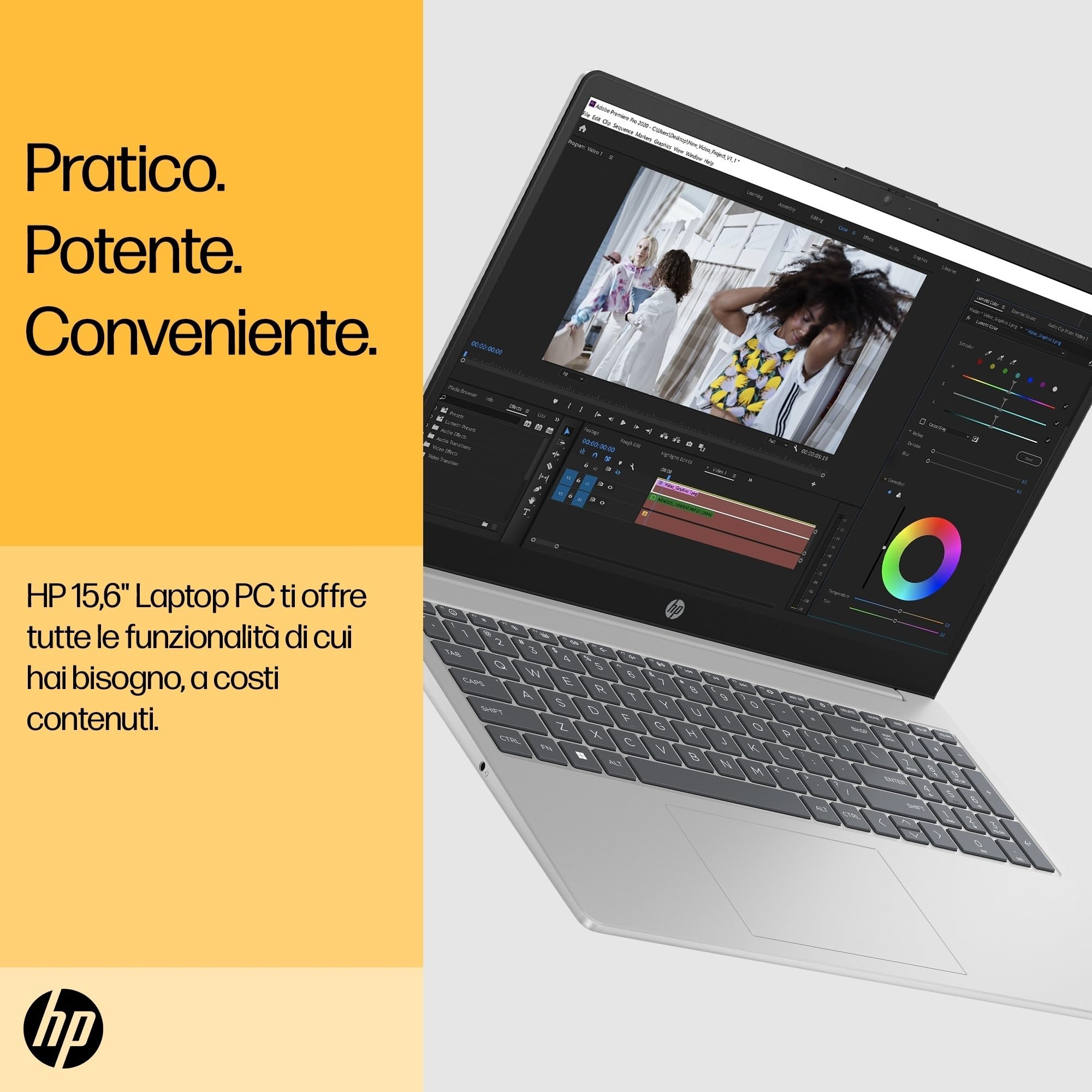 HP Laptop 15-fc0021sl, PC Portatile 15", Display FHD, Notebook, (AMD Ryzen 7 7730U, RAM 16GB, SSD 1TB, Windows 11), Computer Portatile, Uso quotidiano, Tastiera Italiana, QWERTY, Argento