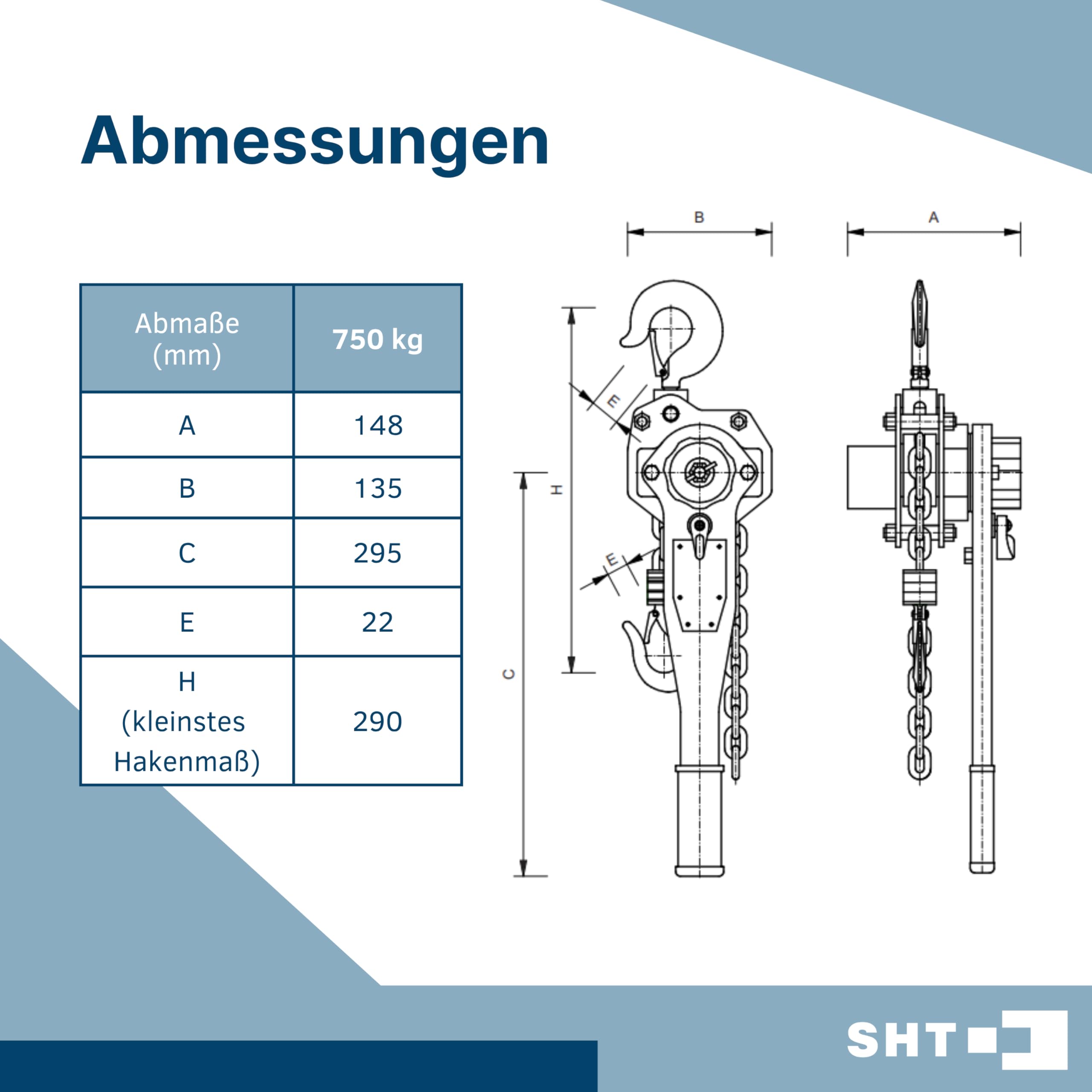 SHT Ratschenzug/Hebelzug/Hubzug, Tragfähigkeit: 750kg|Hubhöhe: 1,5m