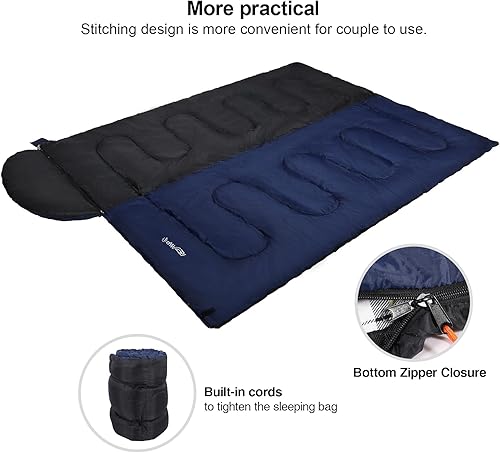 Miniatura 5 de REDCAMP Saco de dormir de franela para adultos, cómodos sacos de dormir de algodón para acampar con capucha desmontable, rojogrisazul