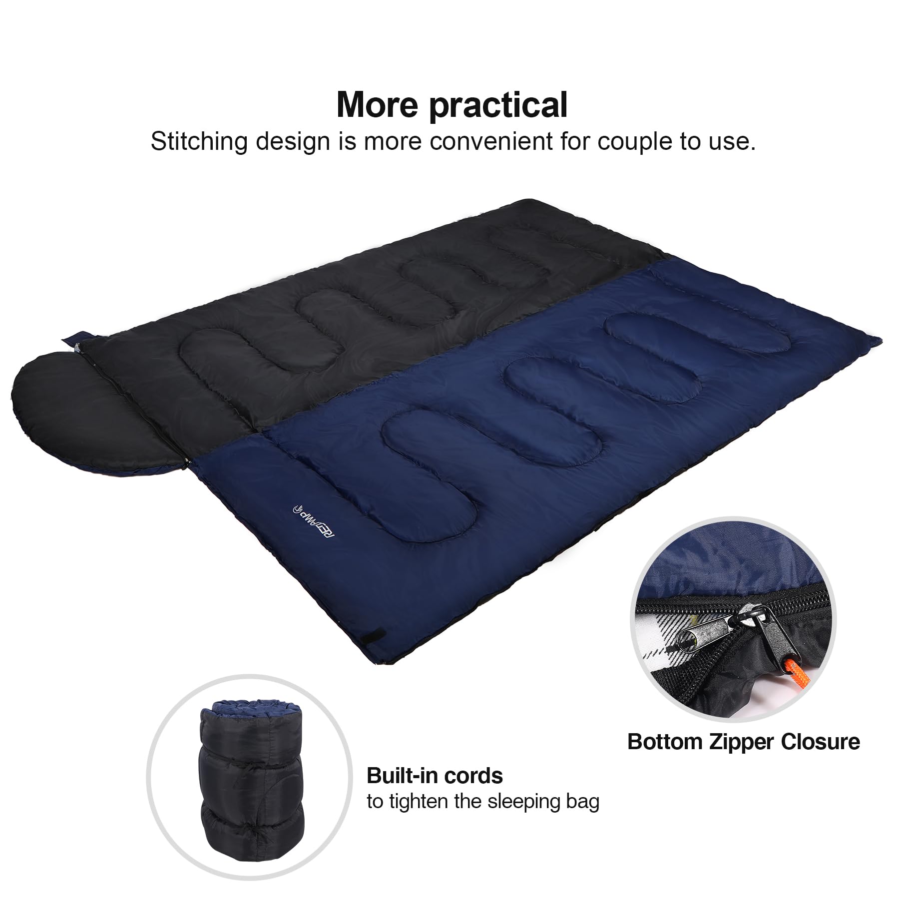 REDCAMP Flannel Sleeping Bag for Adults, Large Cotton Sleeping Bags for Camping with Detachable Hood, Blue Plaid with 3lbs Filling
