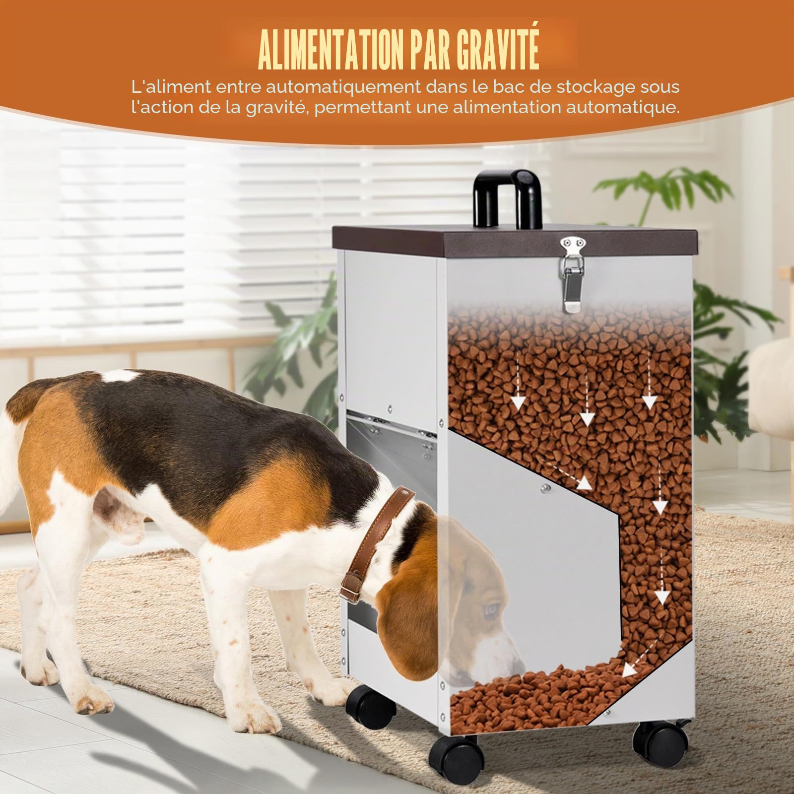 Distributeur Automatique de Nourriture pour Chien, 30 LB Grande Race de Gravité Distributeur de Nourriture pour Chien en Plein Air Grand Métal Galvanisé Distributeur de Nourriture pour Animaux