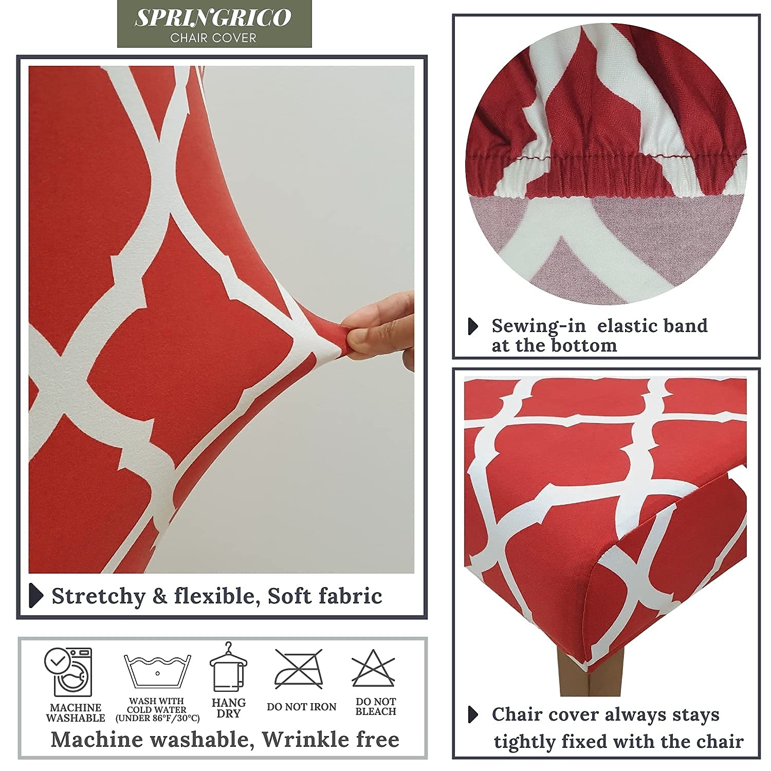 SPRINGRICO Lot de 4 housses de chaise pour salle à manger extensibles en élasthanne lavables, protection amovible pour la maison ou la fête (linéaire moderne SPRINGRICO Lot de 4 housses de chaise pour salle à manger extensibles en élasthanne lavables, protection amovible pour la maison ou la fête (linéaire moderne